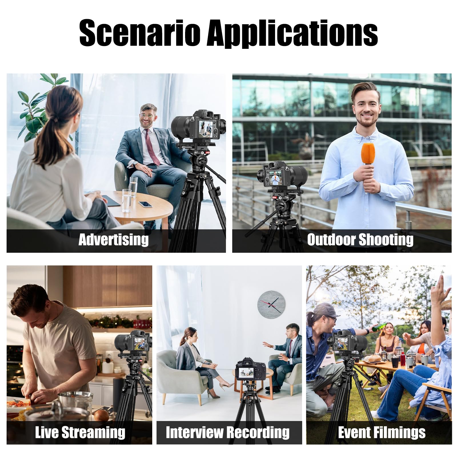 Sachery Video Tripod With 360° Fluid Head (Bv185), Heavy Duty Tripod 72.8'' Aluminum Alloy Camera Tripodt, Lift Rope, Load Up To 6Kg/ 13.2 Lbs, Lightweight At Only 6.3 Lbs