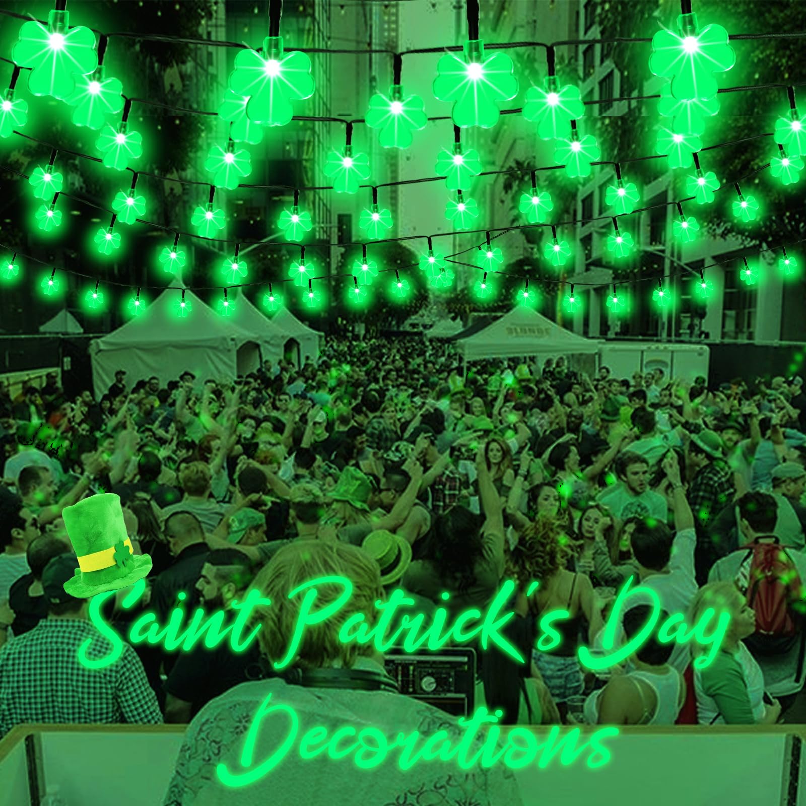 Behiller Green Shamrock Solar Garden String Lights For St. Patricks Day Outside Decorations,50Led Solar Shamrock Lights Lucky Irish Day  Decor,Solar Pathway Lights For Yard Home Spring Decor