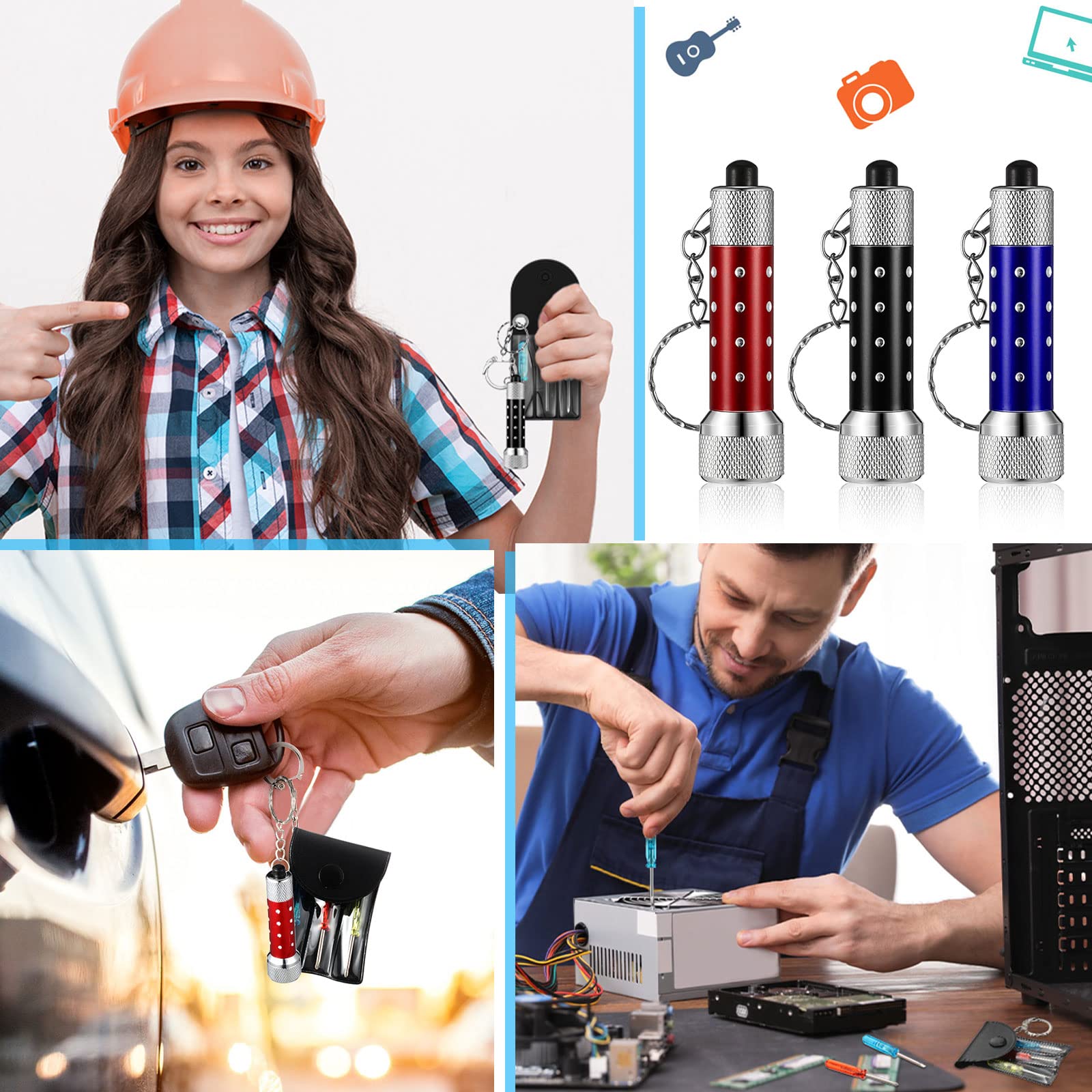Jutom Mini Screwdriver Keychain Set Flashlight Bulk Led Keychain Mini Hand Tool  For Men Adult Father Day Birthday Party Favors(24 Pcs)