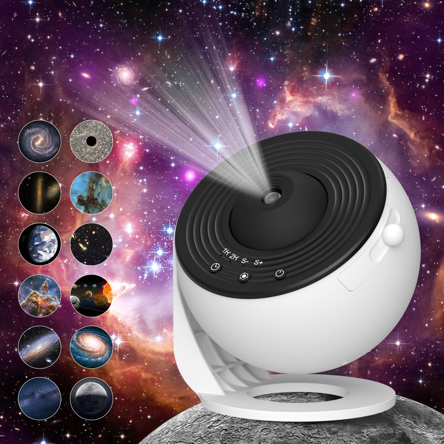 Flyeagle Galaxy Projector For Bedroom, Hd Image Star Projector Galaxy Light Adjustable Knob, 13 Film Discs Planetarium Projector For Kids, 360° Rotating 1/2H Timer Simple 3-Button Control