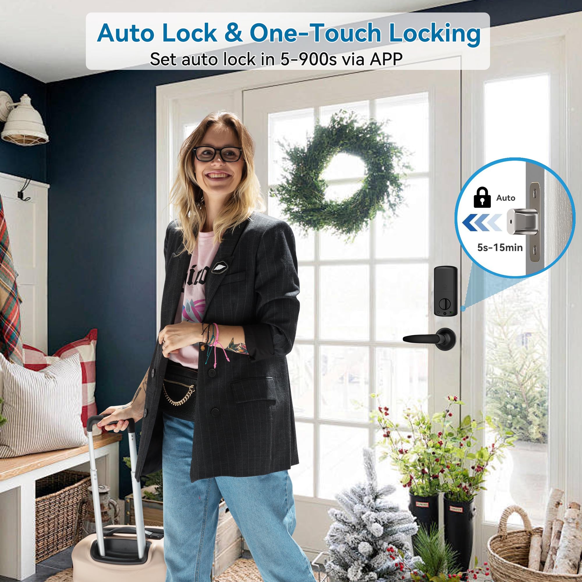 Harfo Smart Fingerprint Door Lock, Keyless Entry Deadbolt, Full App Control Biometric Lock, Electronic Digital Touchscreen Keypad, Auto Lock, Easy Install, Black