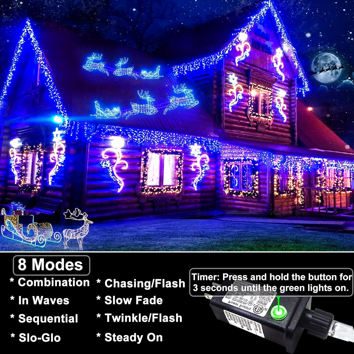 Nielfoi Icicle Lights Outdoor - 33Ft Christmas Lights With 400Led 75 Drops 8 Modes, Plug In Curtain String Lights Waterproof For Holiday Wedding Party Home Garden Bedroom Indoor Outdoor Decoration, Blue