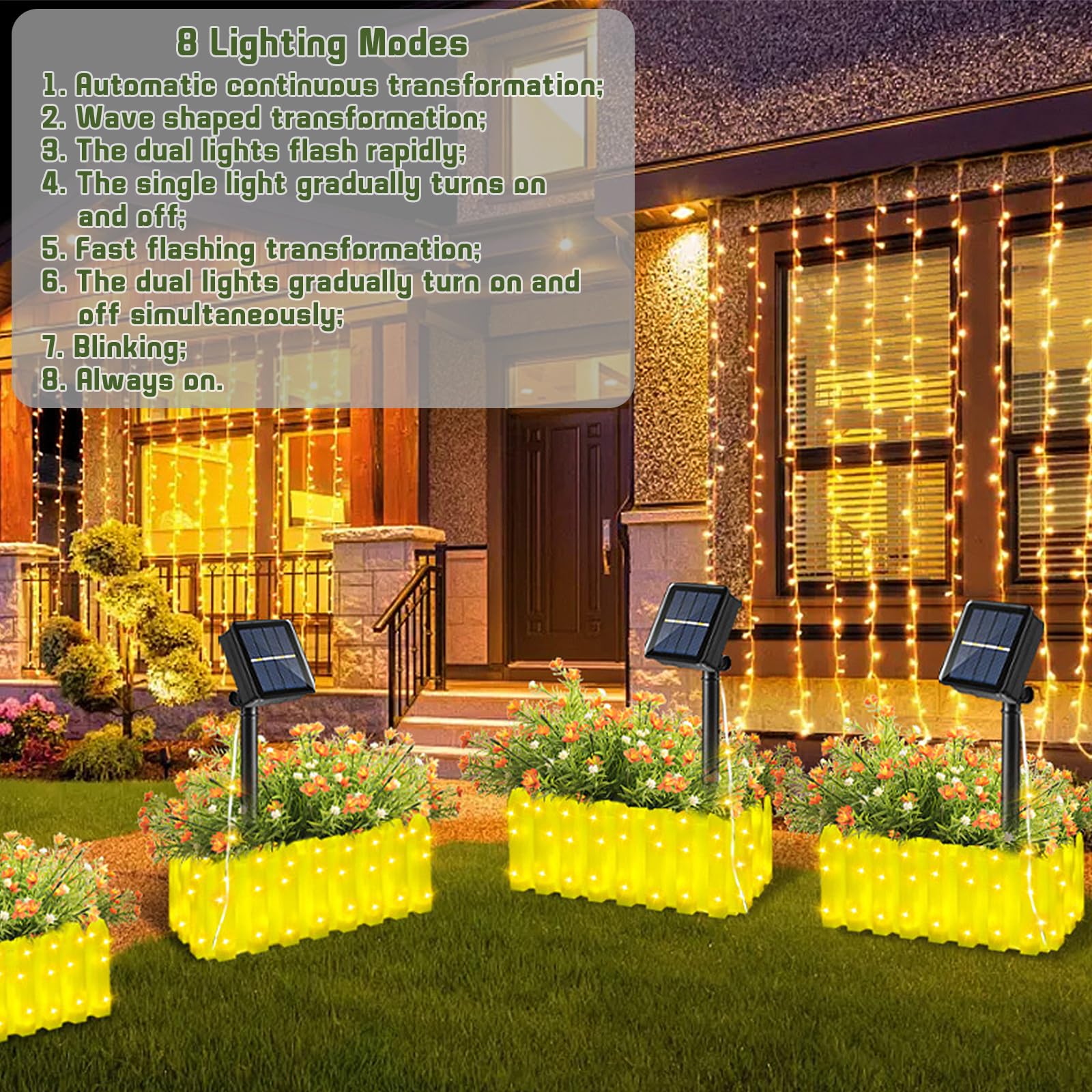 Strackvial Solar Fence Lights, 8 Lighting Modes Yellow Planter Light Path Light, Ip65 Waterproof Outdoor Decorative Light With Warm Light, Led Landscape Lights For Windows Patio Lawn (Yellow--Warm Light)