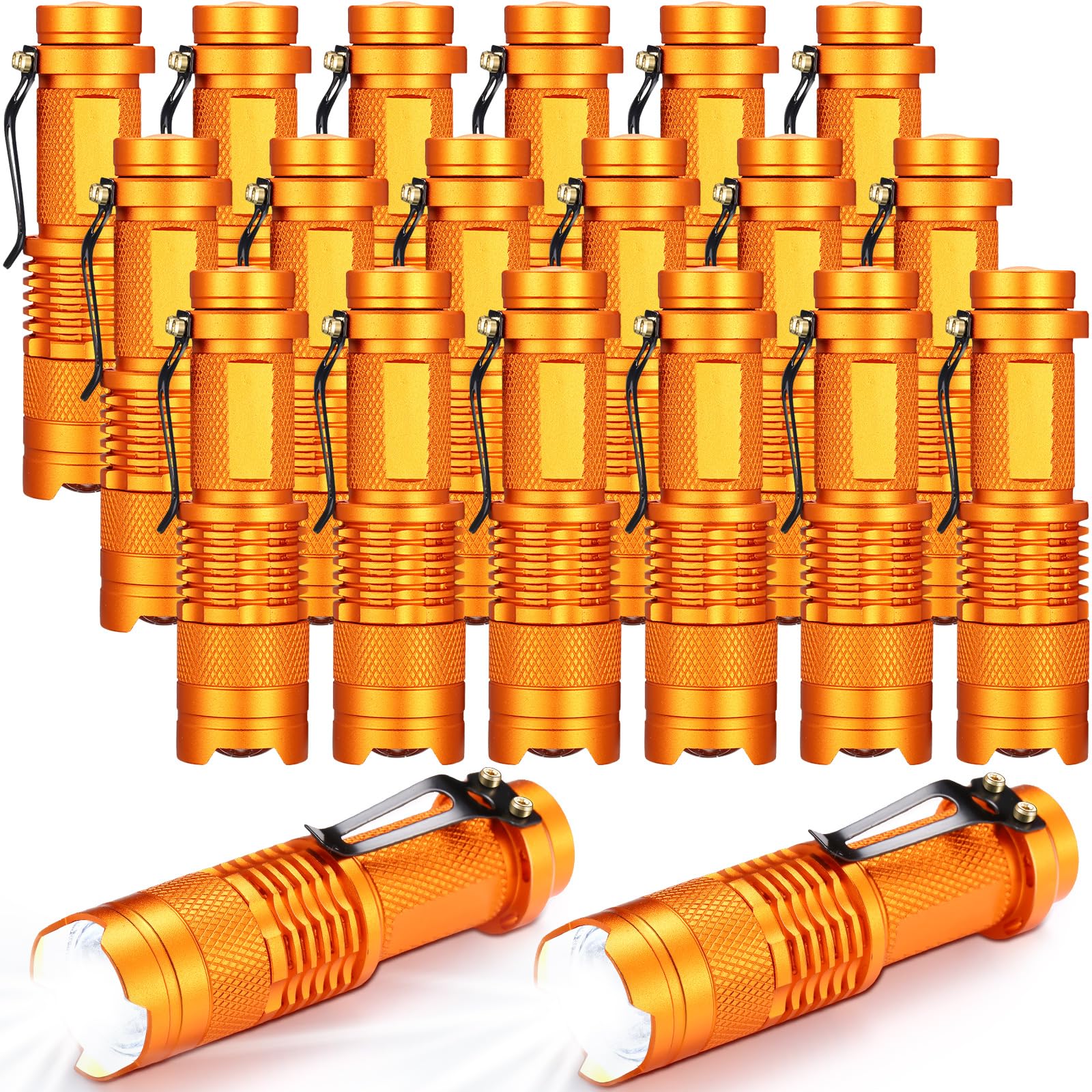 Fumete 20 Pieces Led Flashlight Mini 3 Mode Utility Torch Small Water Resistant Pocket Flash Light Adjustable Focus Light Pen For Men, Father, Indoor Outdoor Hiking(Orange)