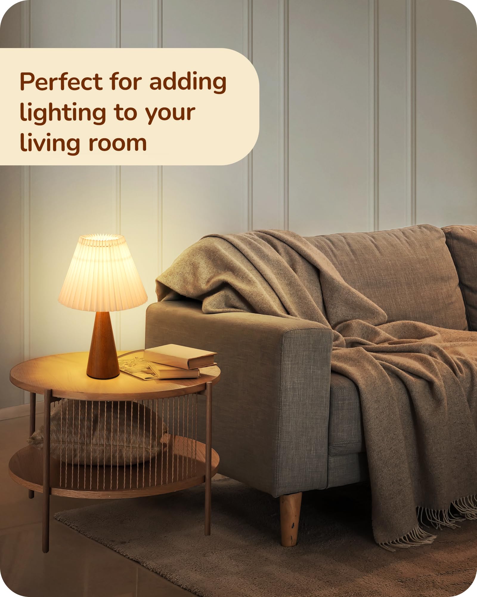Edishine 13.58" Small Table Lamp, Wooden Base Nightstand Lamp, White Pleated Lampshade, Space-Saving Modern Bedside Lamp For Nursery Kids Room Bedroom Living Room, E26, On-Off Button, Dark Rosewood