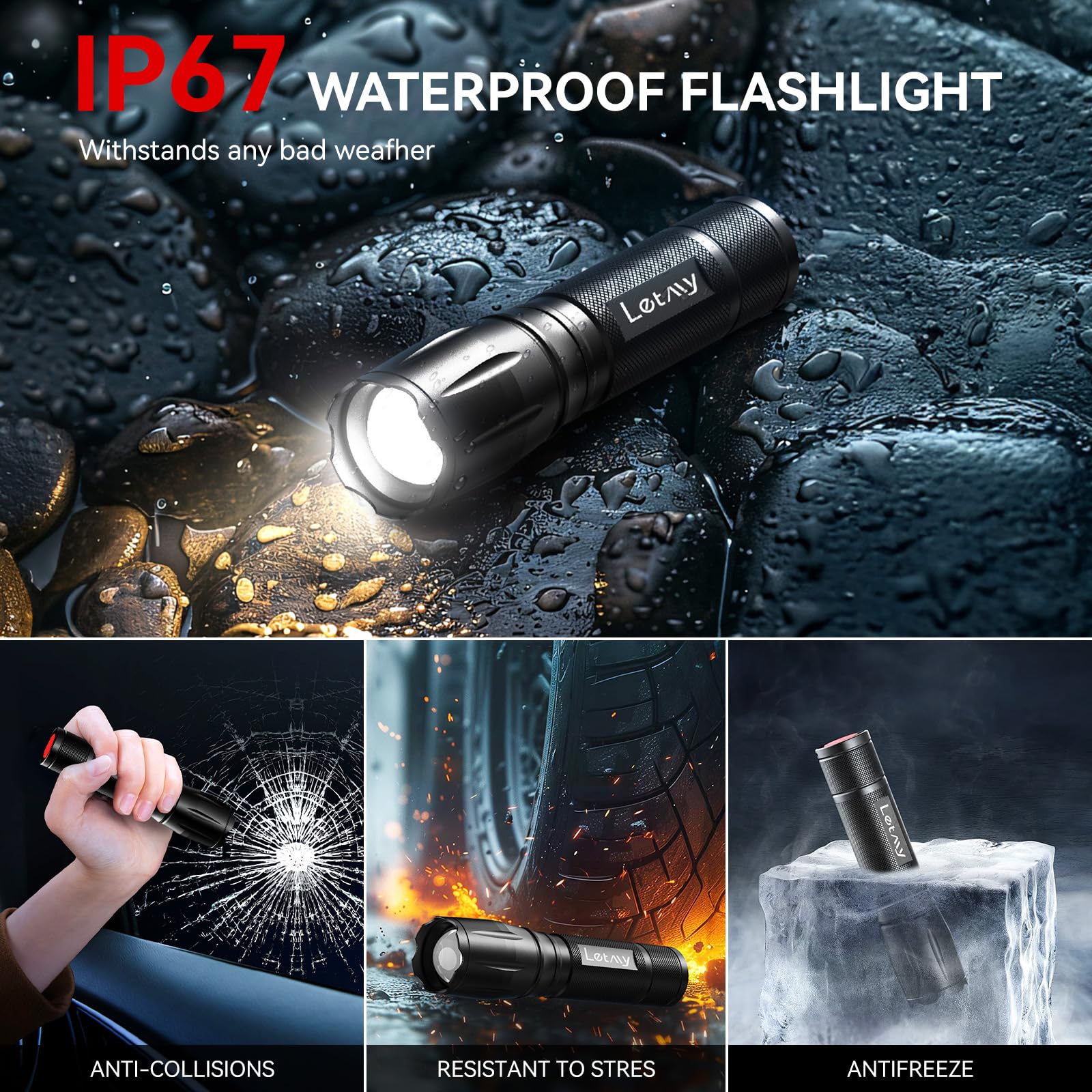 Letmy Tactical Flashlight S2000-2 Pack Bright Military Grade Led Flashlights High Lumens - Portable Handheld Flash Light, 5 Modes Zoomable Waterproof Flashlights For Home Emergency Camping Outdoor