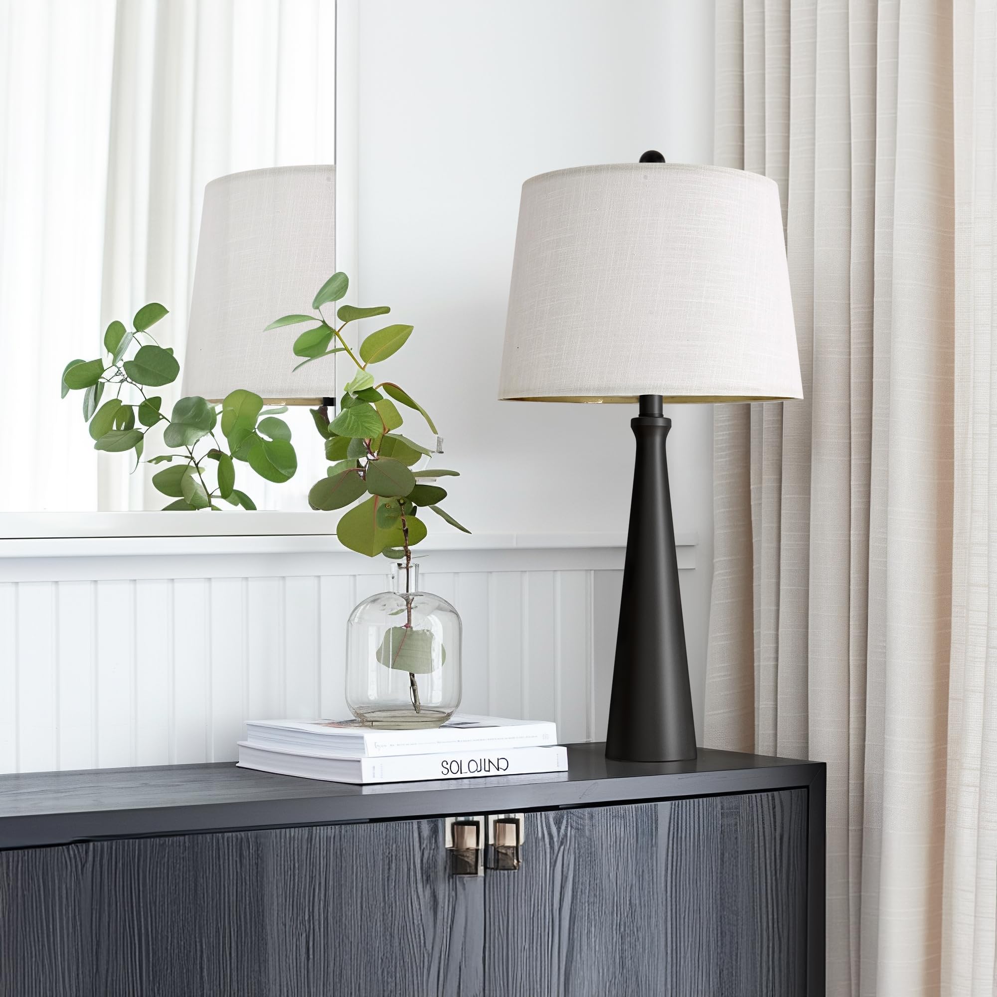 Oneach 25.75" Table Lamps For Living Room, Bedside Lamp 3-Way Dimmable Touch Control, Modern Black Nightstand Lamp With Fabric Shade, Vintage Table Lamp For Bedroom, Bulb Included