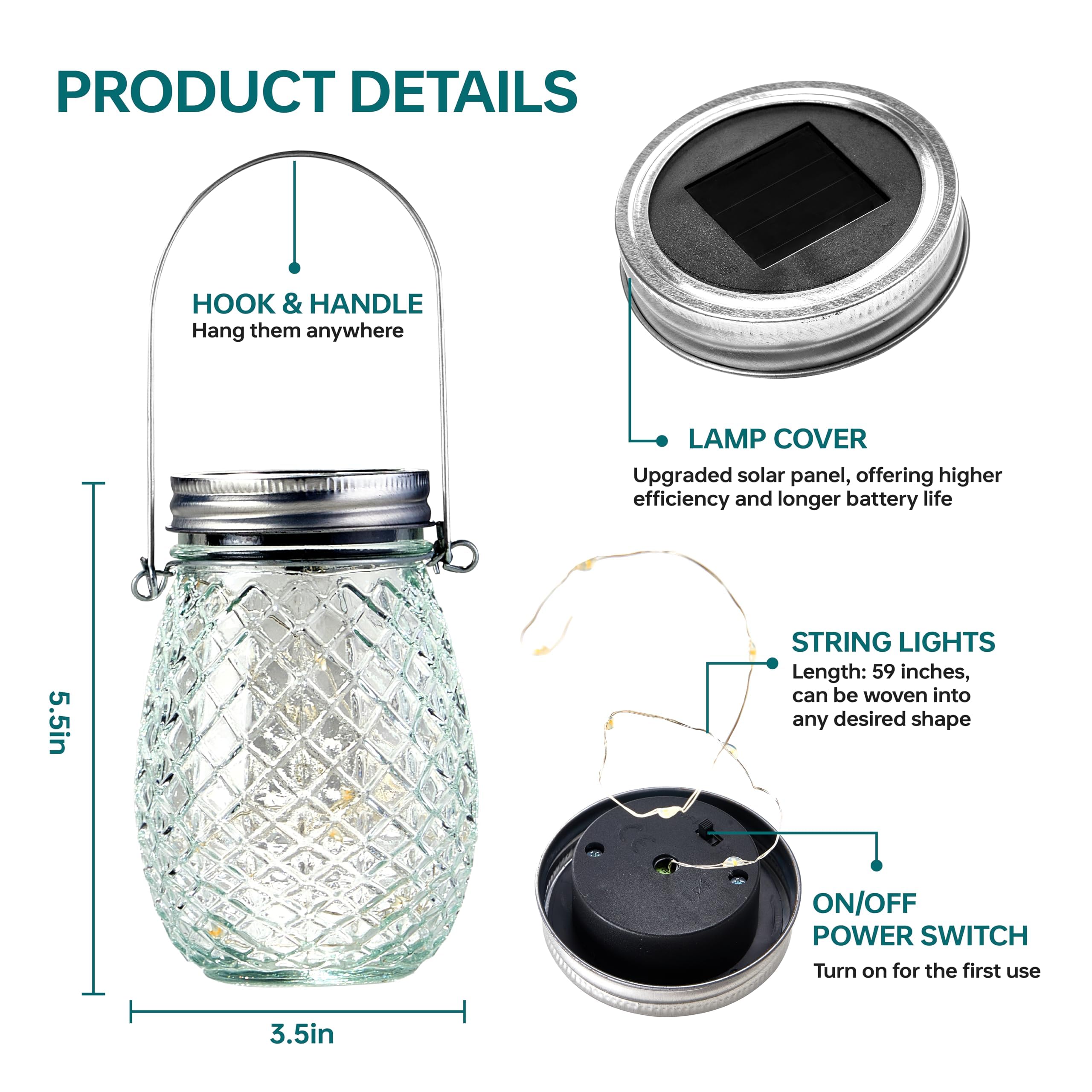 Dream Master 30 Led Hanging Solar Fairy Lights, Jars & Hangers Included, 6 Pack Waterproof Glass Mason Jar Lights Solar Powered, Ideal Outdoor Decor For Garden Patios, Yards, And Lawns, Warm White
