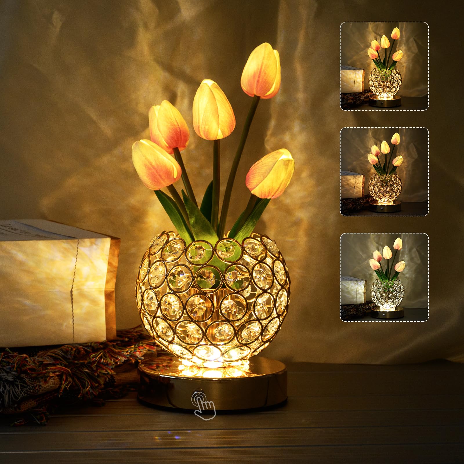 Lumsoloire Tulip Flower Lamp,Rechargeable Cordless Touch Table Lamp,3-Colour Infinitely Dimming Battery Powered Small Night Light,Festival Restaurant Bedroom Bar Coffee Shop Birthday For Women Mom (Pink)