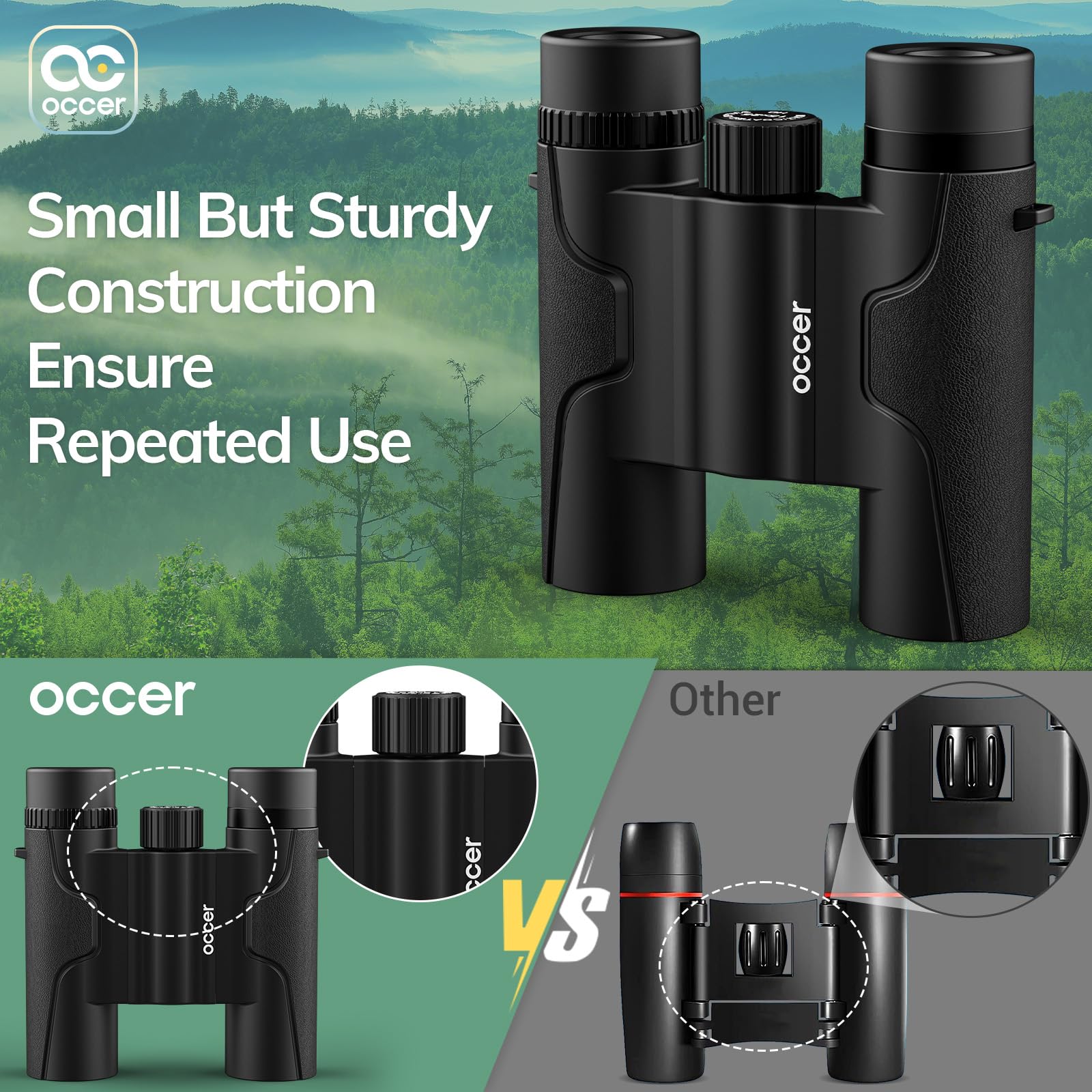 Occer 15X25 Compact Binoculars For Adults Kids - High Powered Binoculars With Clear Vision - Small Binocular For Bird Watching Cruise Travel Nature Walk Concert Stargazing Outdoor Events Hunting