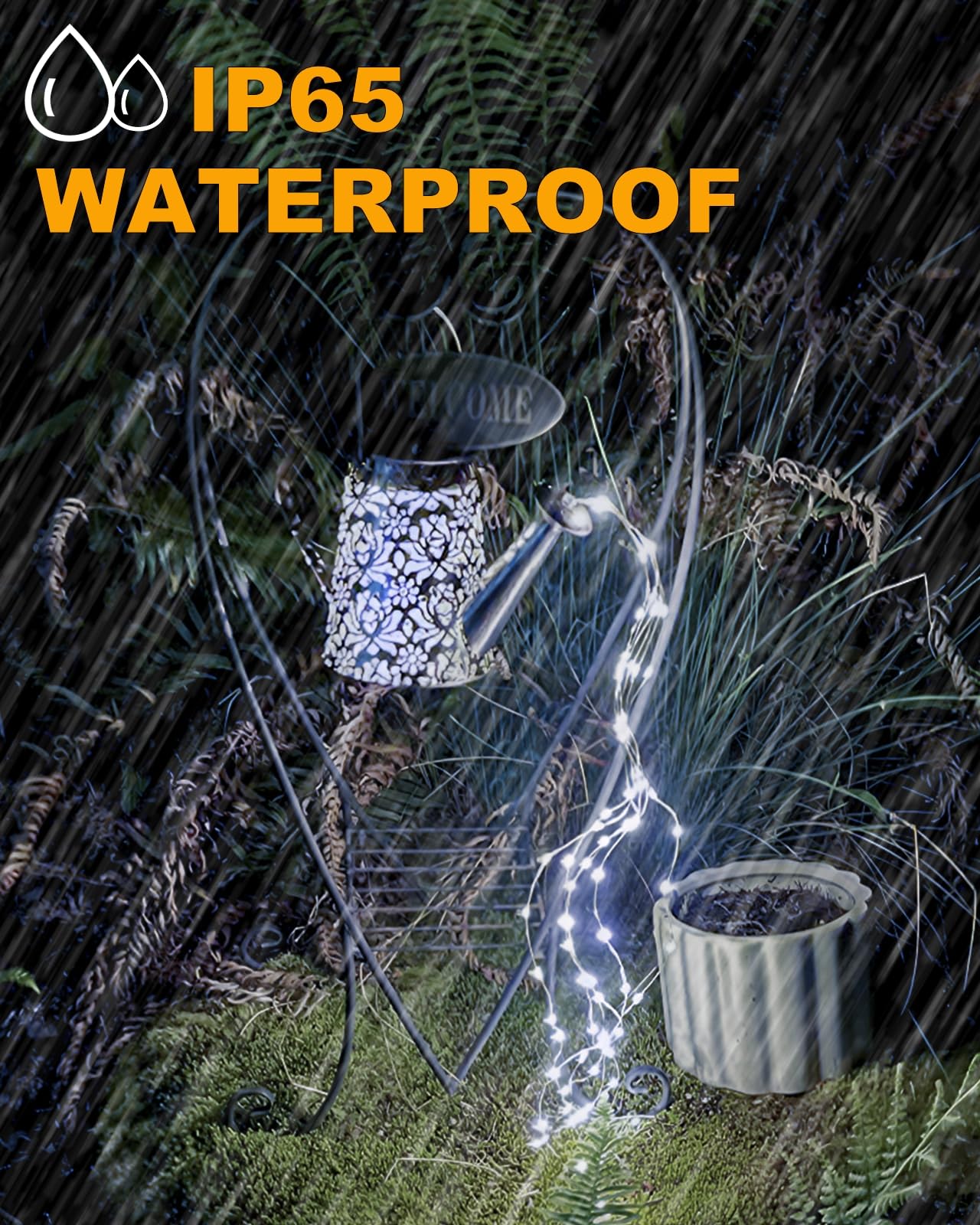 Chu&White Outdoor Solar Fairy Lights - 2 Pack 250 Led Waterproof String Lights For Outside Garden Decor, Watering Can & Waterfall Style, White, Patio Lighting