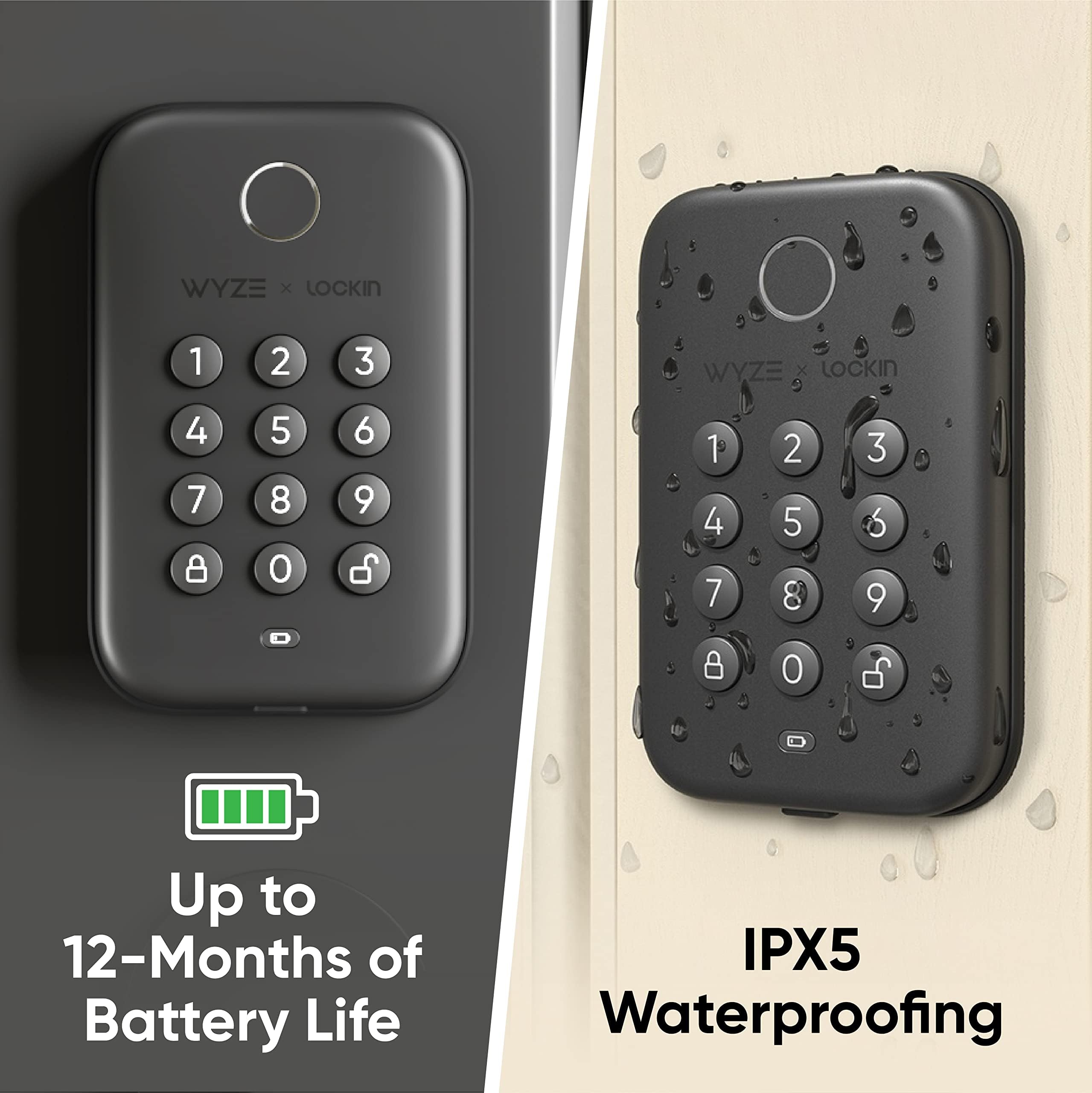 Wyze Lifestyle Wyze Auto-Lock Bolt, Fingerprint Unlock With Keypad, Electronic Digital Entry Door Smart Deadbolt Lock, Ipx5 Weatherproof, Easy Installation, Matte Black