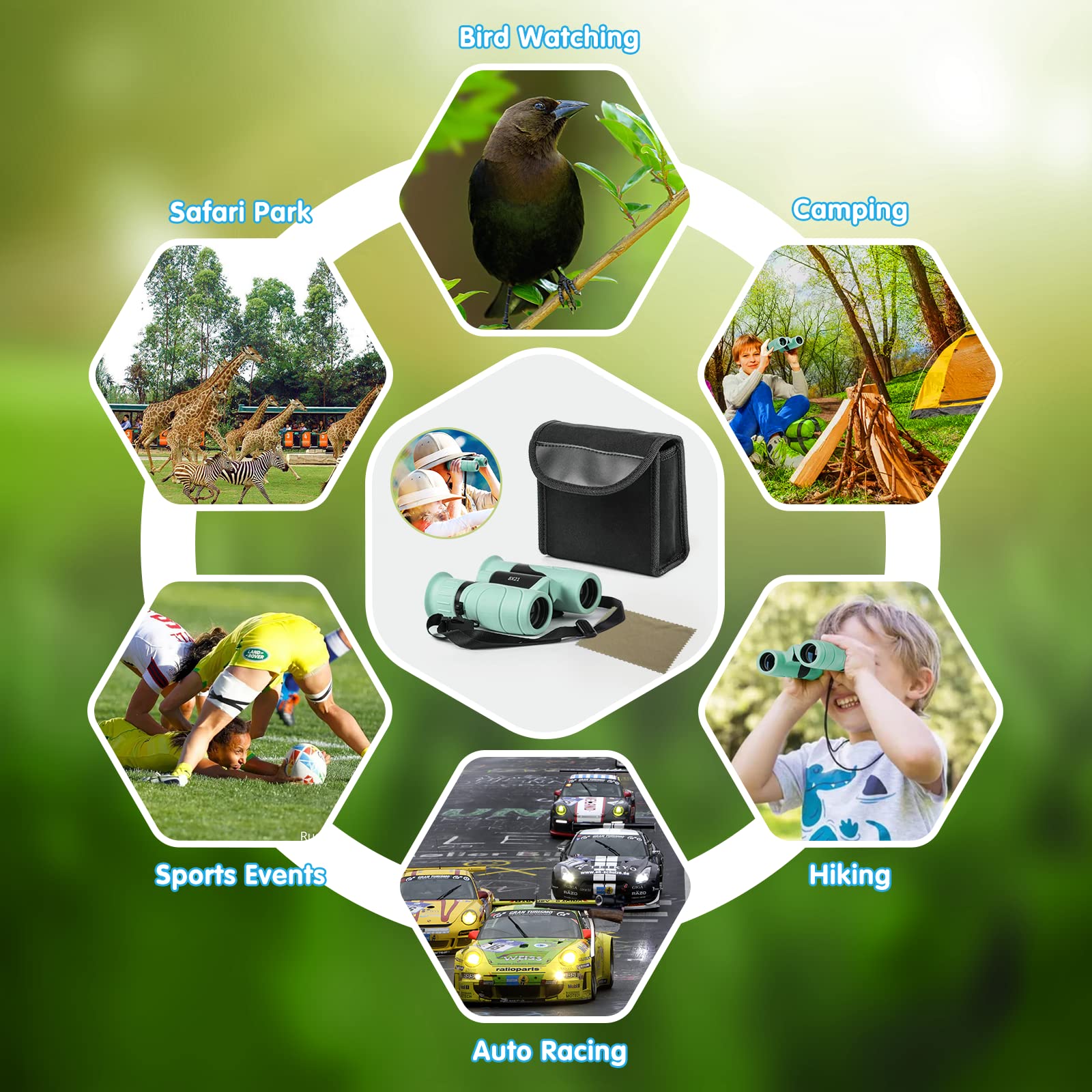 Makino Binoculars For Kids,  For 3-12 Year Boys Girls, Compact Kids Binoculars 8X21 High-Resolution For Bird Watching, Camping, Exploration, Hiking, Hunting, Sports Events And Safari Park