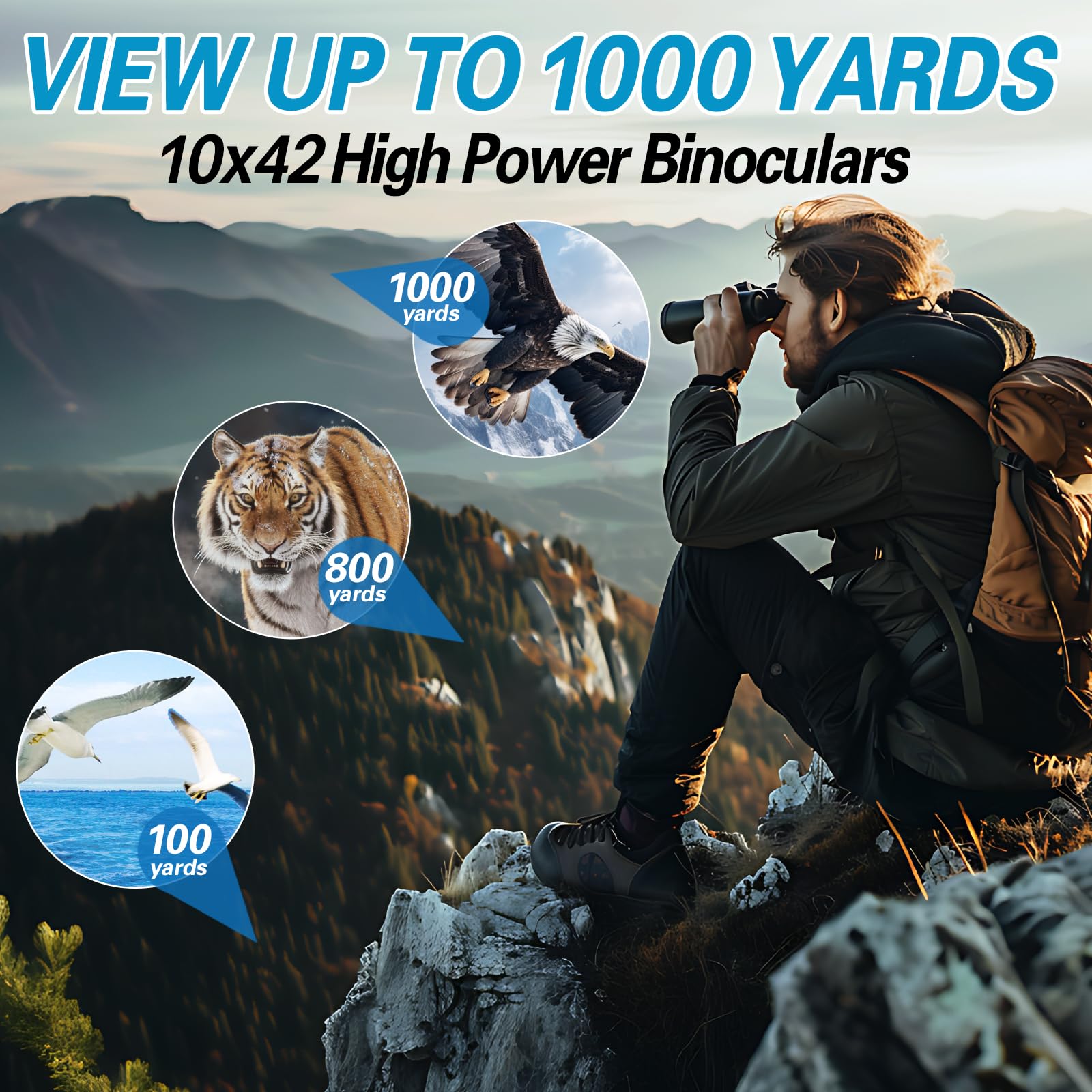 Guaniee 10X42 Binoculars For Adults High Powered Compact Binoculars With Low Light Night Vision For Bird Watching Hunting Travel Outdoor Sports, Easy To Focus