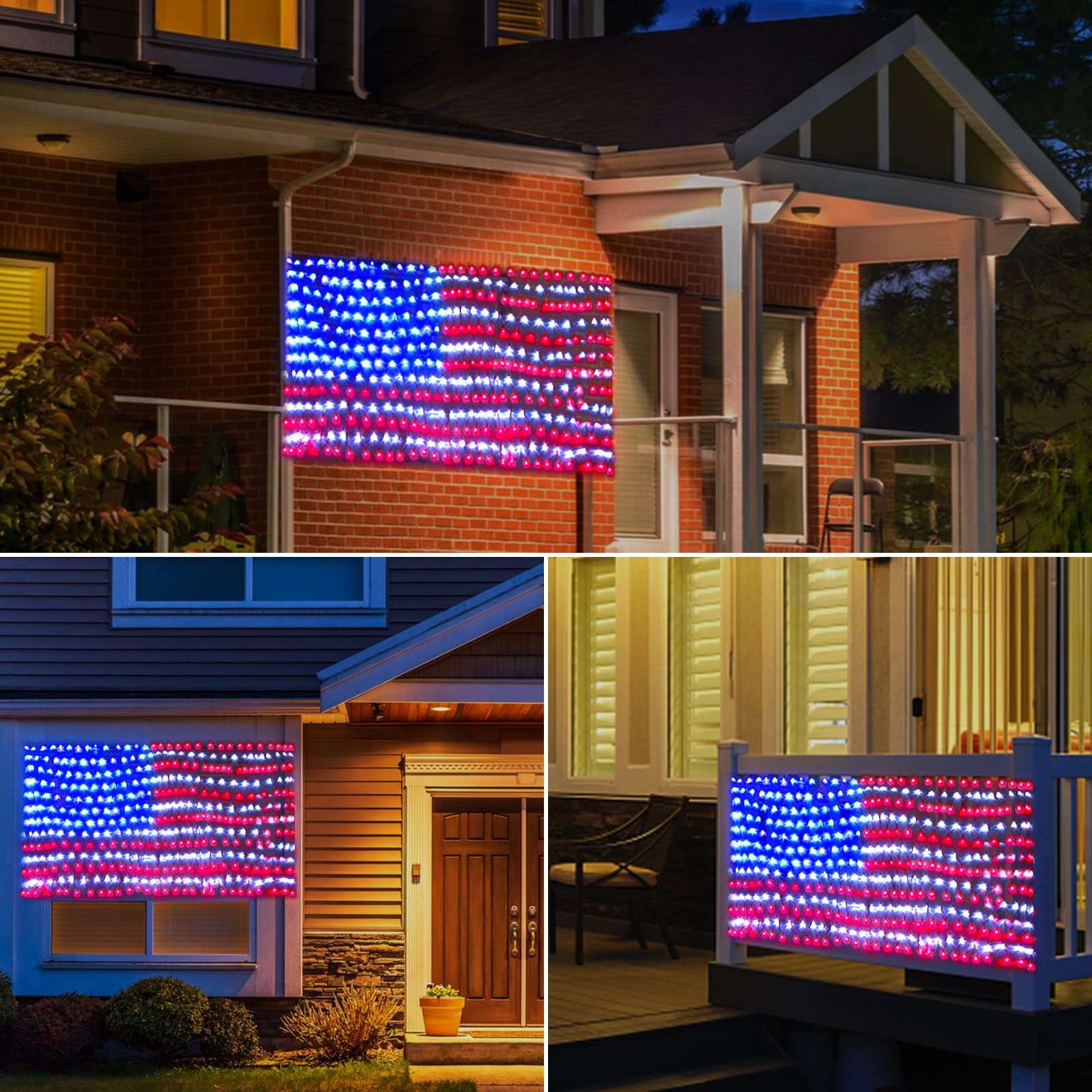 Green Convenience American Flag Lights With 390 Led String Light,2-In-1 Ft Usb & Solar Powered Us Flag Lights,4Th Of July Decorations,Waterproof Net Light For Independence Day National Day