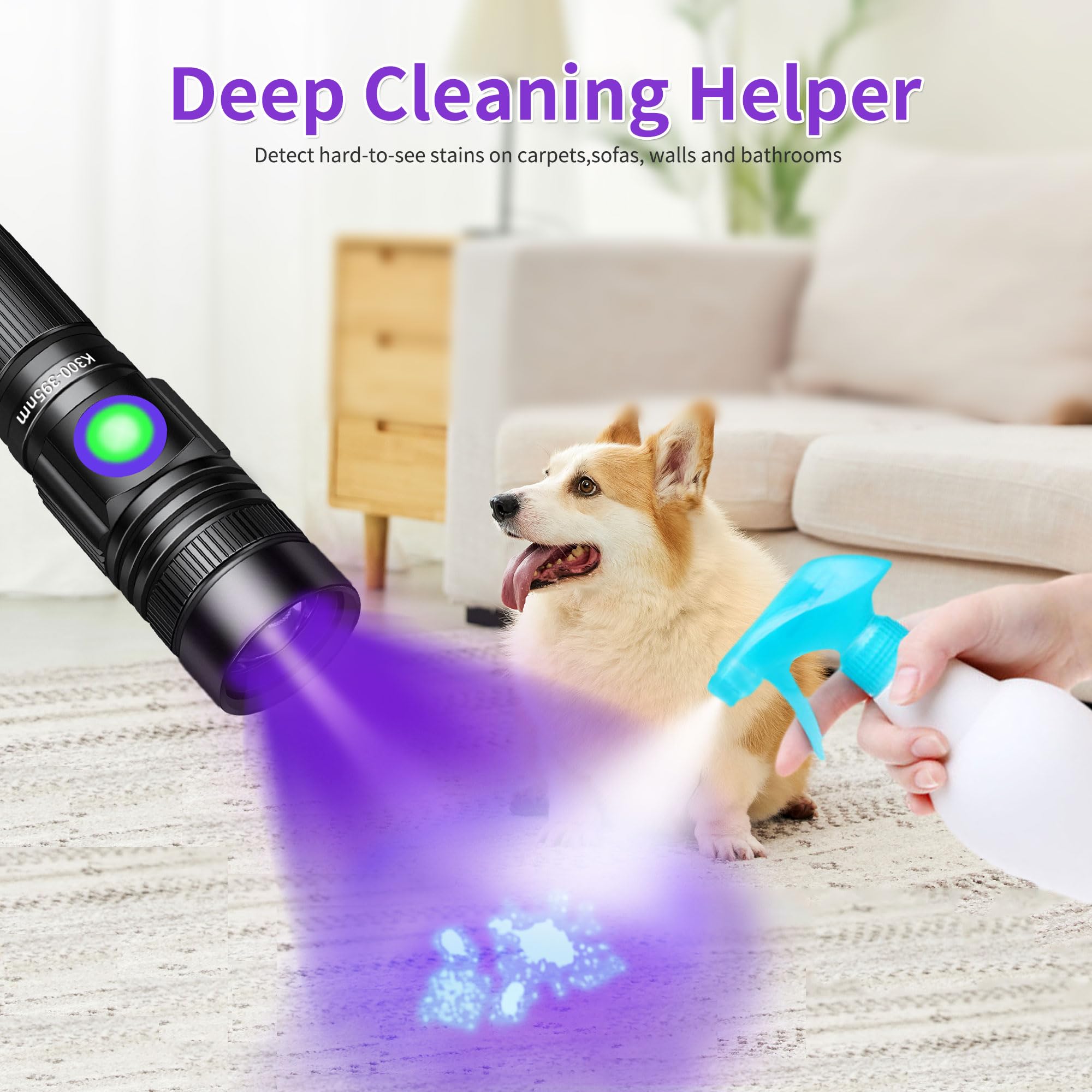 Vmtenmv Uv Flashlight Black Light Usb Rechargeable 395Nm Blacklight Mini, Woods Lamp Portable Handheld Powerful Led Ultraviolet Lights Flashlights, Focus Adjustable For Resin Curing, Pet Urine Detection