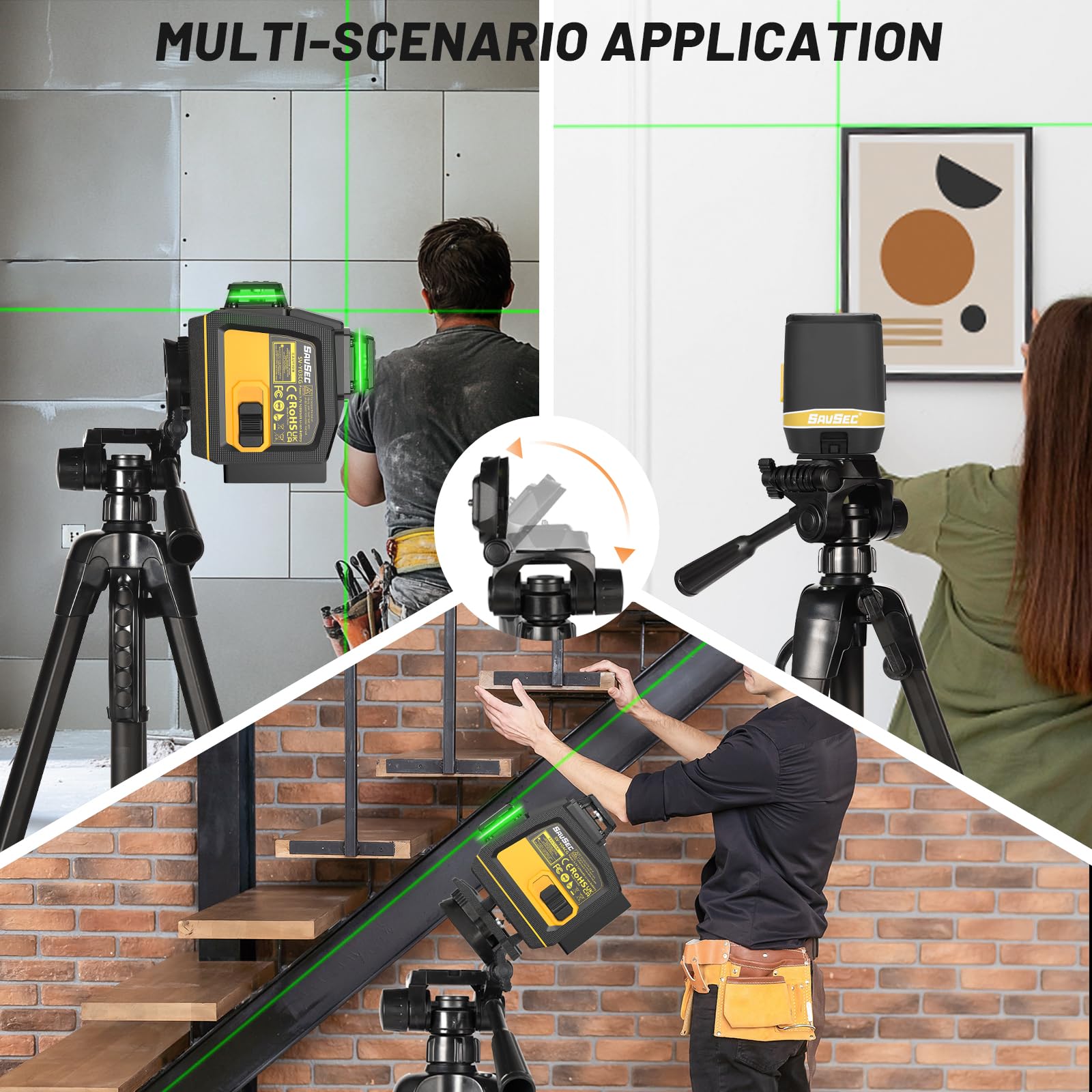 Savsec Laser Level Tripod 47" Adjustable, Tripod Stand Extendable Height With 2 Bubble, Release Plate With 1/4"-20 Screw Mount, Multi-Function Hook, Non-Slip Feet