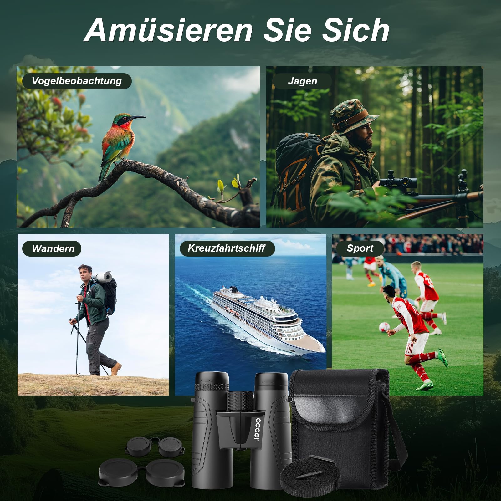 Occer 15X42 Binoculars For Bird Watching - Hd Binoculars For Adults High Powered With Large View - Binocs With Low Light Vision For Hunting Cruise Travel Wildlife - Black