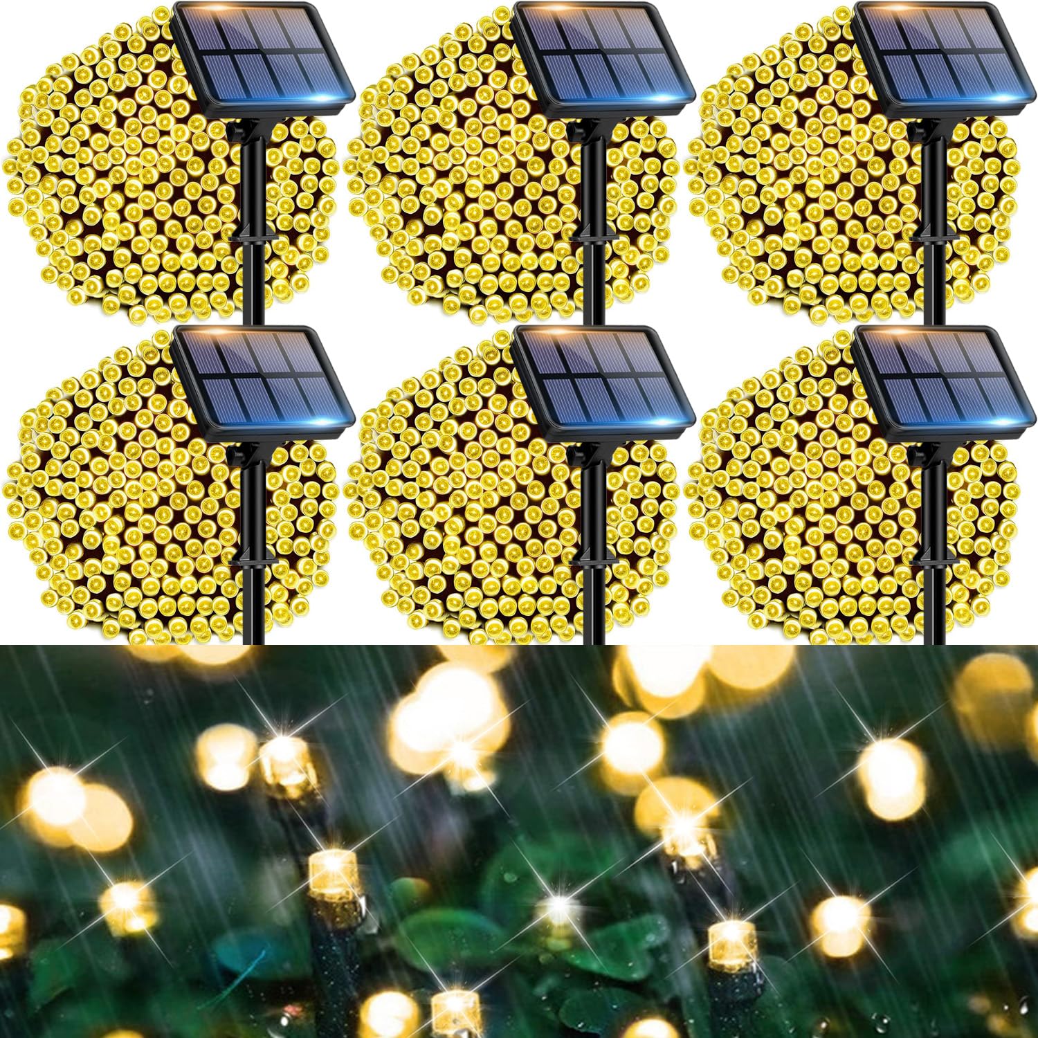 G.Catacc 6-Pack Outdoor String Lights Solar Powered, Total 240Ft 600 Led 8 Modes Waterproof Solar Fairy Lights For Outside Tree Patio Yard Holiday Decor (Warm White)