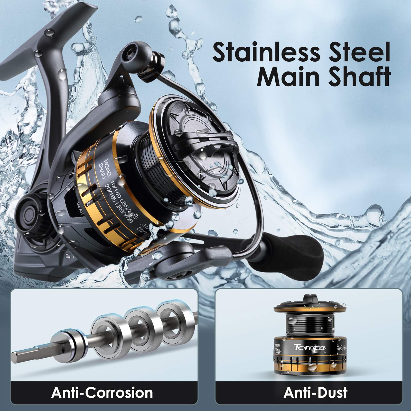 Tempo Spinning Reel, 9+1 Bb Smooth Fishing Reels, Max Drag Up To 38.6 Lbs, With Harder Gv Rotor, Ultralight Spinning Reels, Braid Ready Spool
