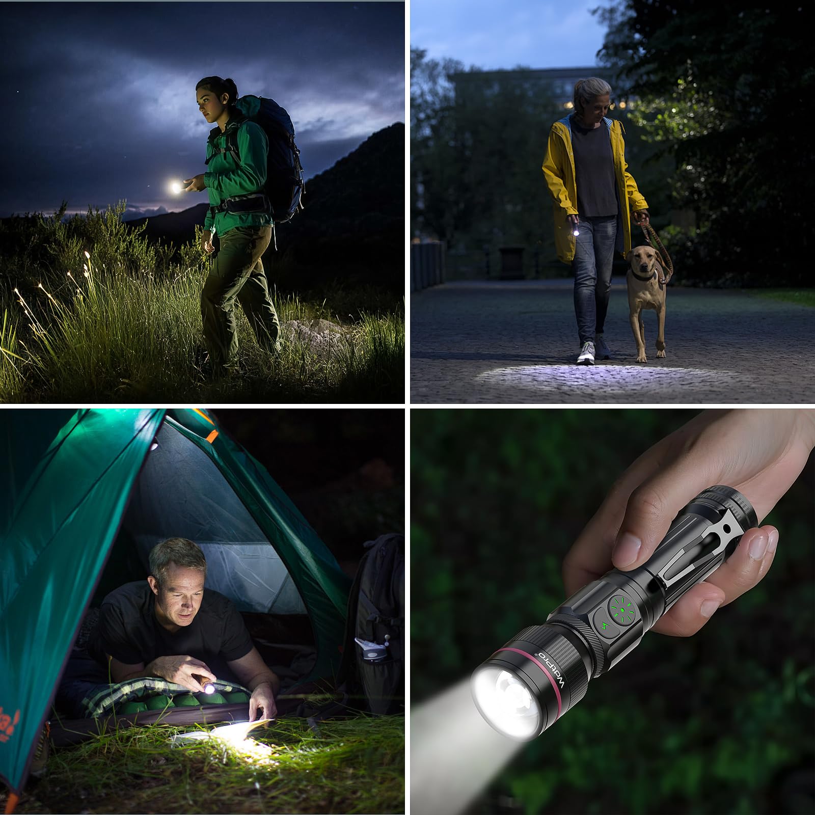 Wdtpro Flashlights Rechargeable, 1200 High Lumens Super Bright Led Flashlight Portable, 5 Modes Dual Switch Utility Flashlight With Clip, Waterproof Zoomable For Camping Emergency, Battery Included
