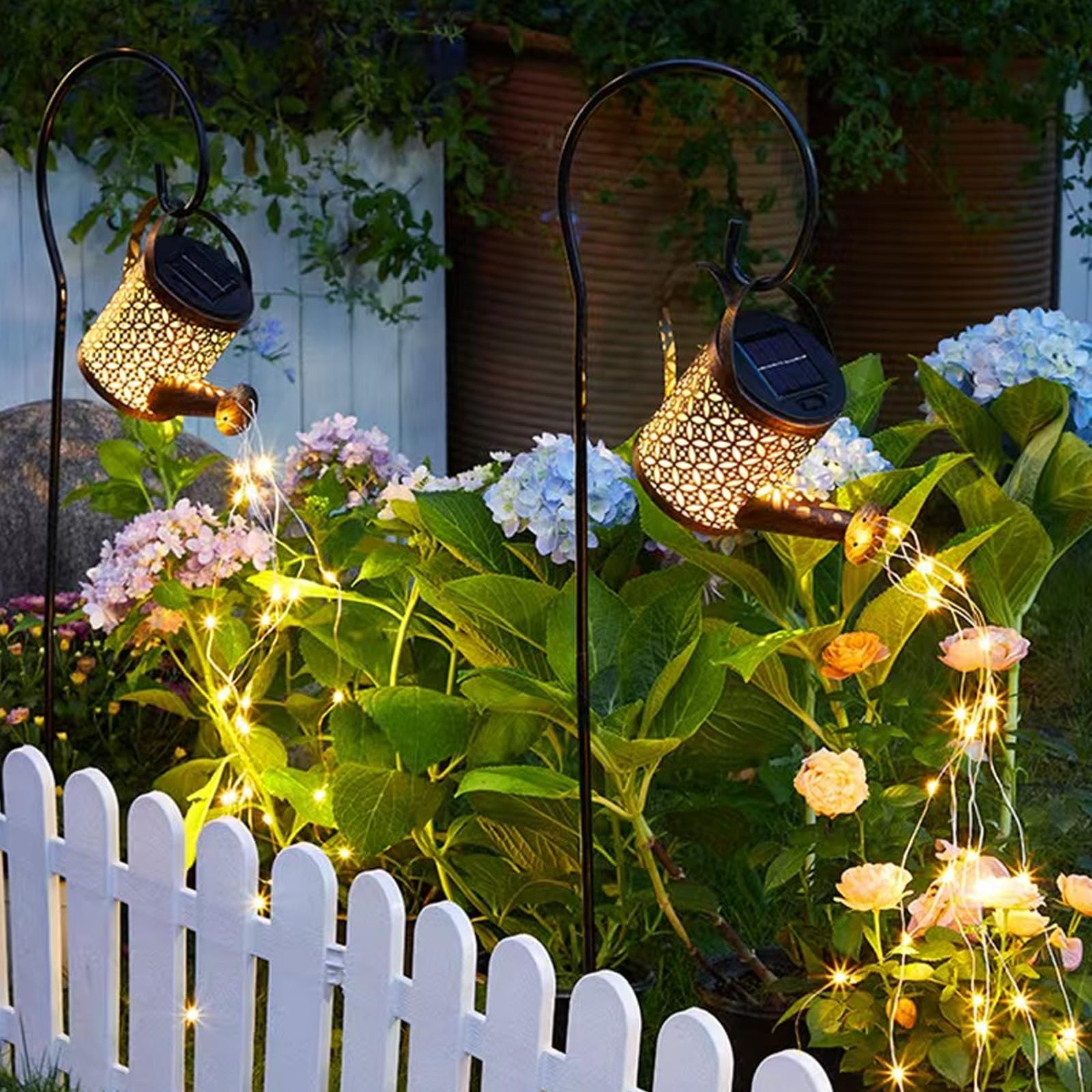 Neioaas Solar Watering Can Lights, Led Solar Lantern String Light Outdoor Garden Waterproof Hollowed-Out Retro Metal Water Can Lights, For Garden Patio Yard Pathway Lantern Plant Decoration(With Bracket)