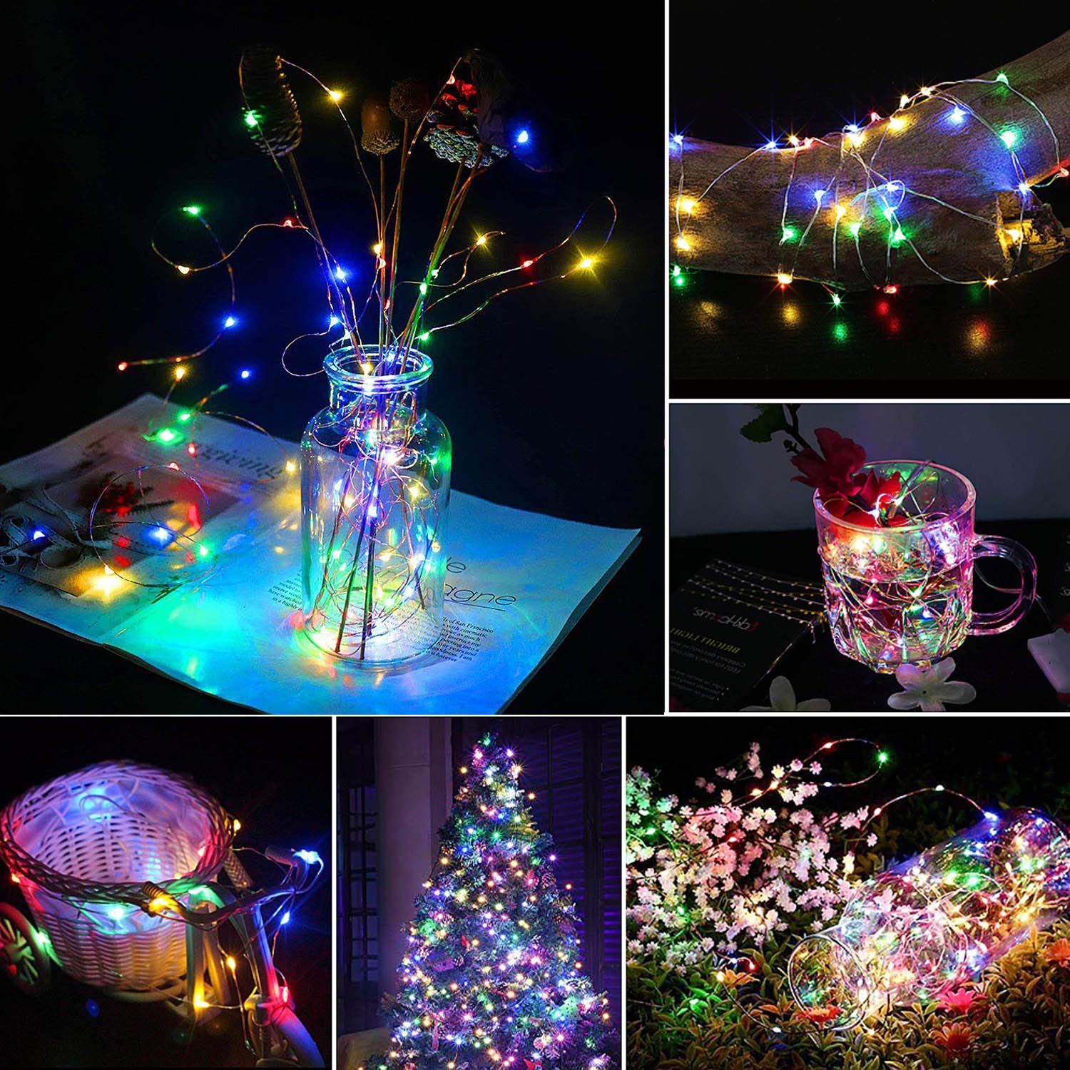 Daylightir 2 Pack Total 200 Led Solar Powered Copper Wire String Lights Outdoor, Waterproof, 8 Modes Fairy Lights For Garden, Patio, Party, Yard, Christmas (Multicolor)