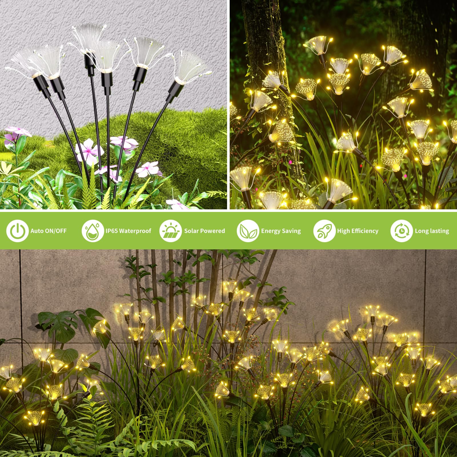 Flumy Solar Garden Lights, 64 Led Firefly Lights For Christmas Decorations, Waterproof Solar Outdoor Lights, Pathway Patio Outdoor Decor, Solar Swaying Lights, Swaying In The Wind(2 Pack)