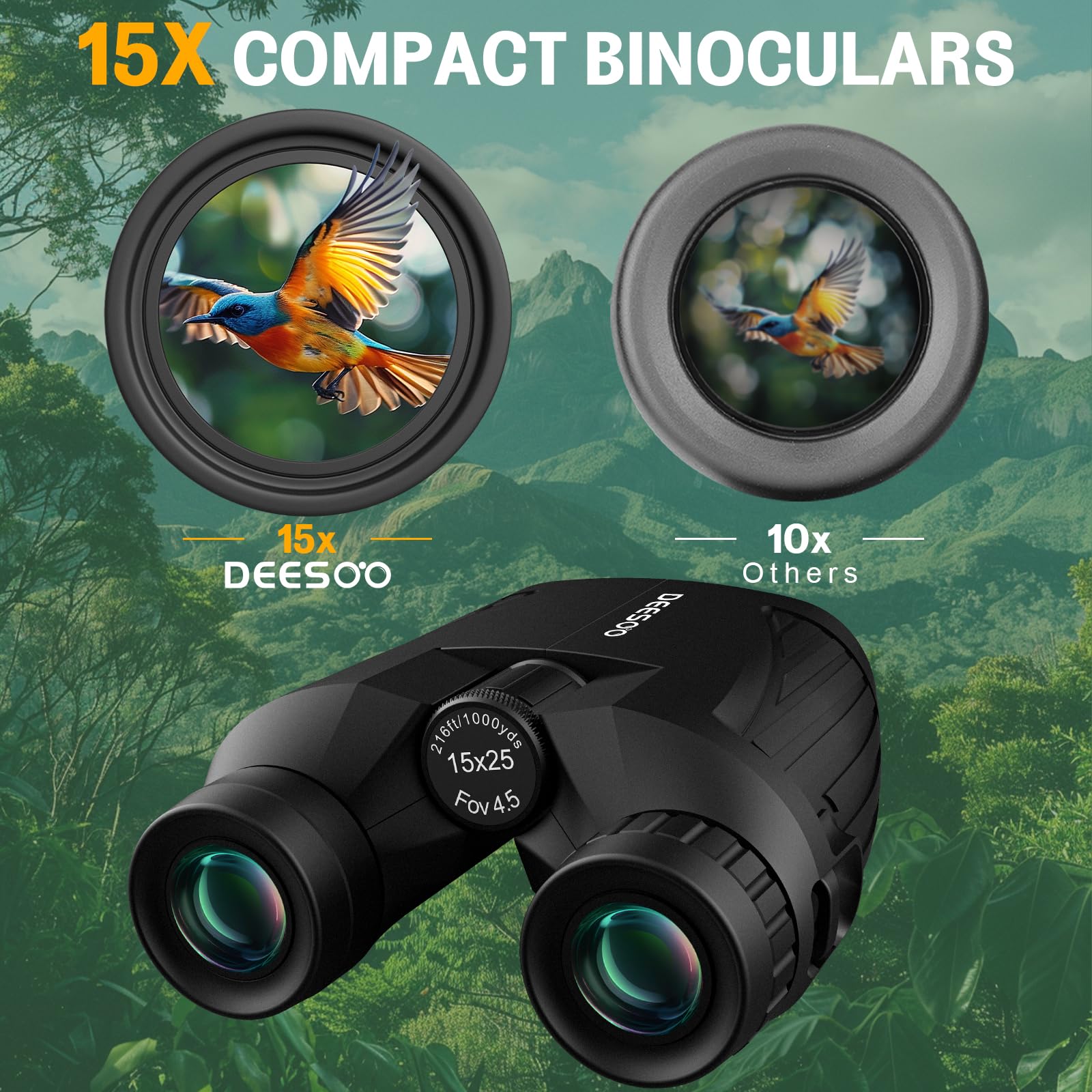 Deesoo 15X25 Binoculars - Ultra Clear Bak4 Optics With Wide Objective Lens For Adventurers