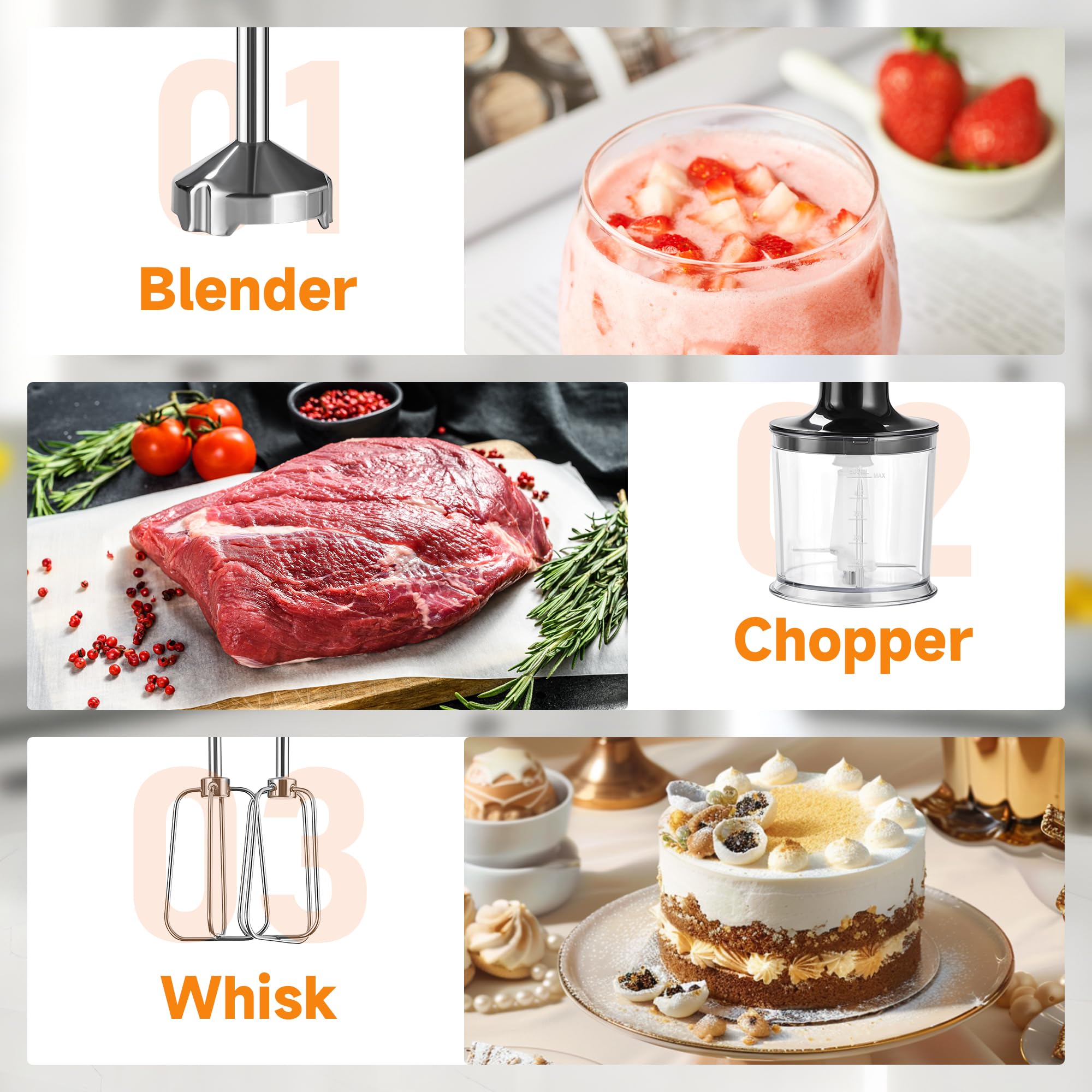 Wanvoapls Immersion Blender Handheld, Hand Mixer With Sharp Blades, Kitchen Gadgets, Stick Blender Perfect For Smoothies, Soups, And Sauces Portable Mixer Compact And Easy To Clean
