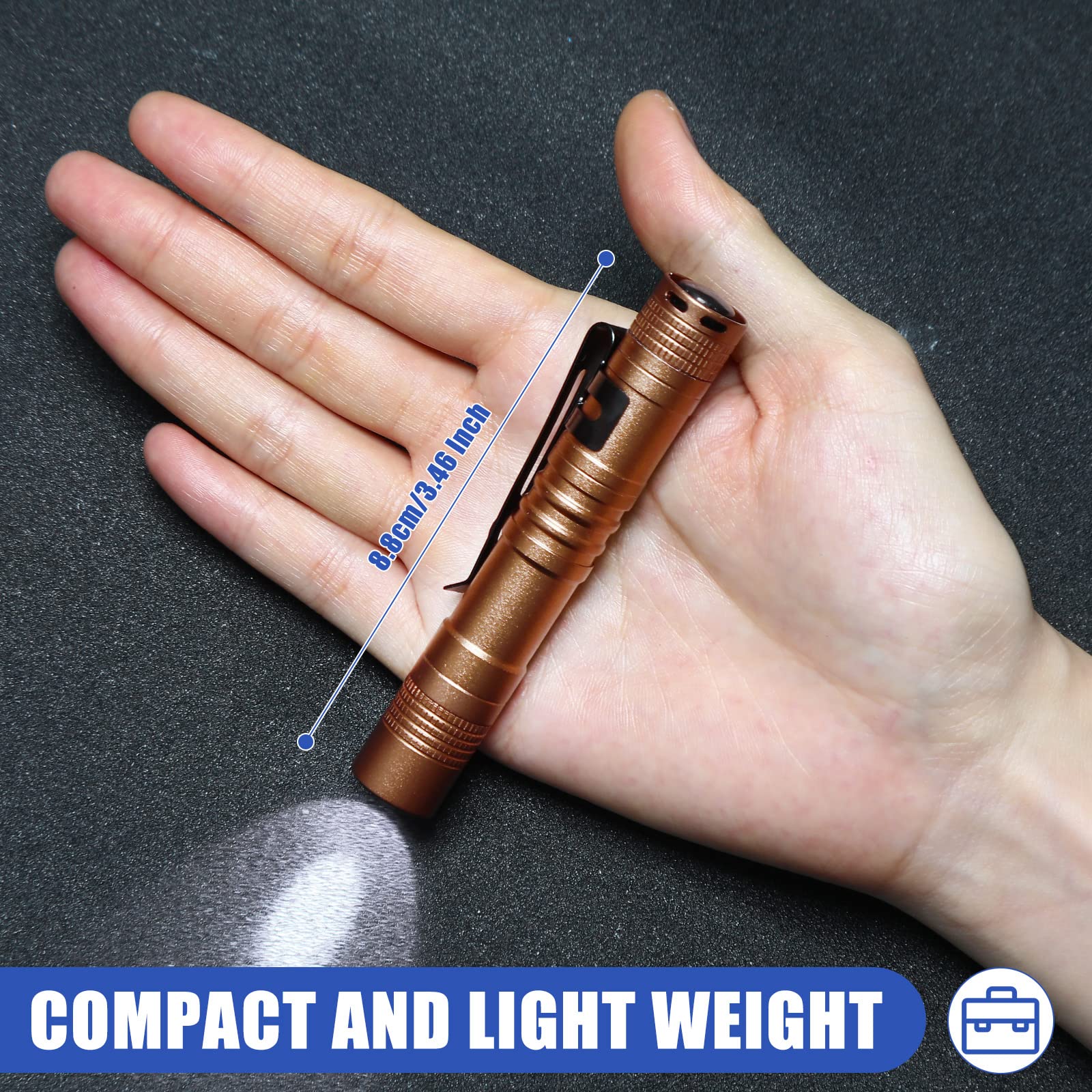 Hortsun 10 Pcs Led Pen Flashlight With Pocket Small Flashlight Bulk Mini Flashlight With Clip For Outdoor Valentines  For Men(3.54 Inch,Brown)