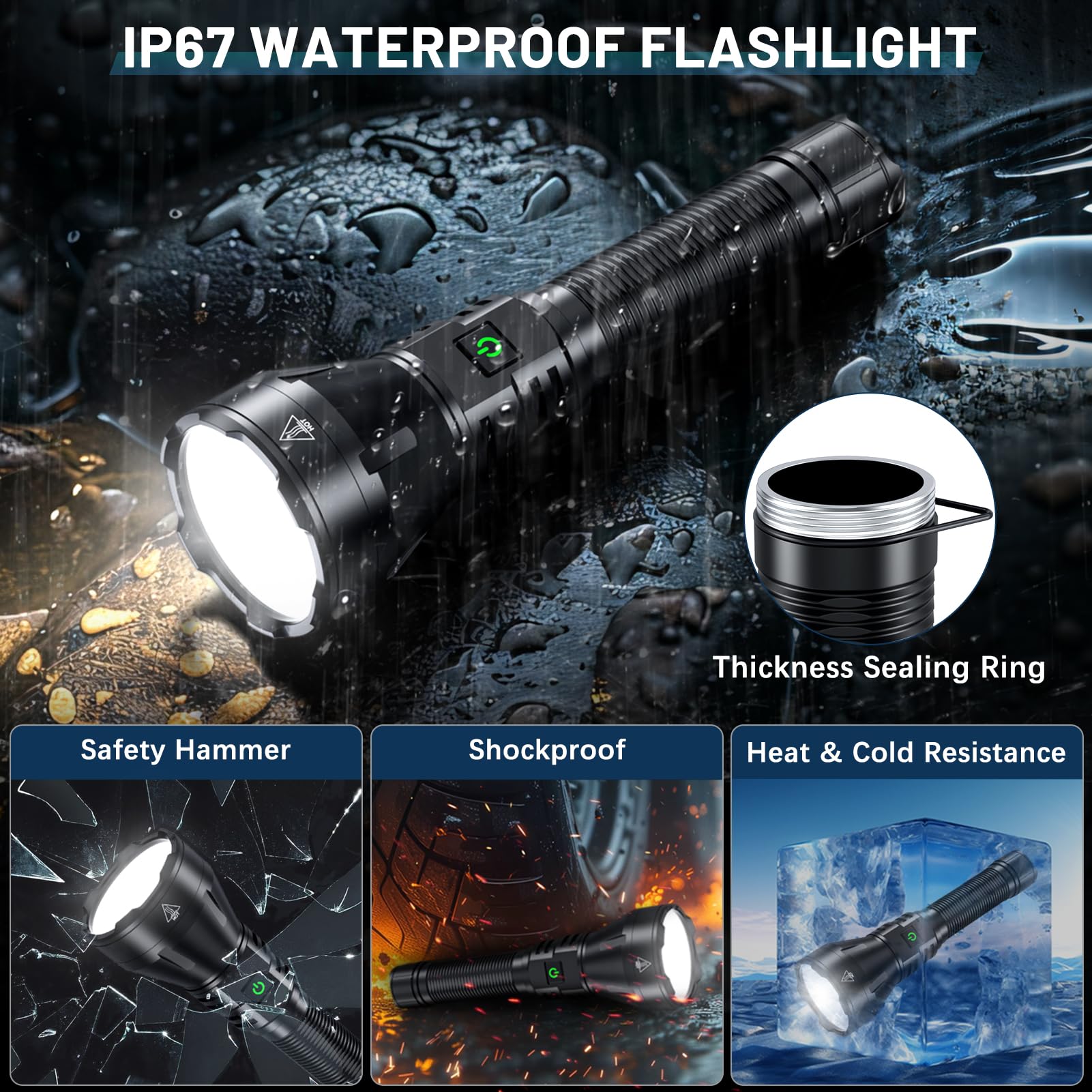 Driverwish Rechargeable Flashlights High Lumens, 990000 Lumens Super Bright Flashlight, 5 Modes Led Powerful Flashlight Adjustable & Waterproof, Versatile Utility Flashlight For Emergencies, Hiking, Camping