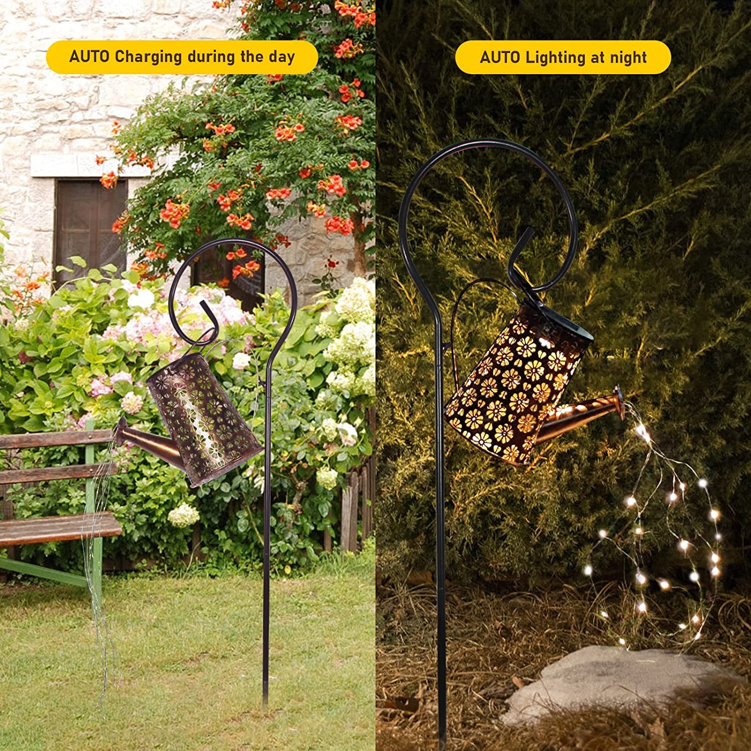 Botfal Solar Watering Can Lights Garden Decor, Retro Metal Hanging Solar Lantern With String Lights Outdoor Waterproof,, Outdoor Decorations For Porch Lawn Driveway Backyard Pathway（2 Pack）