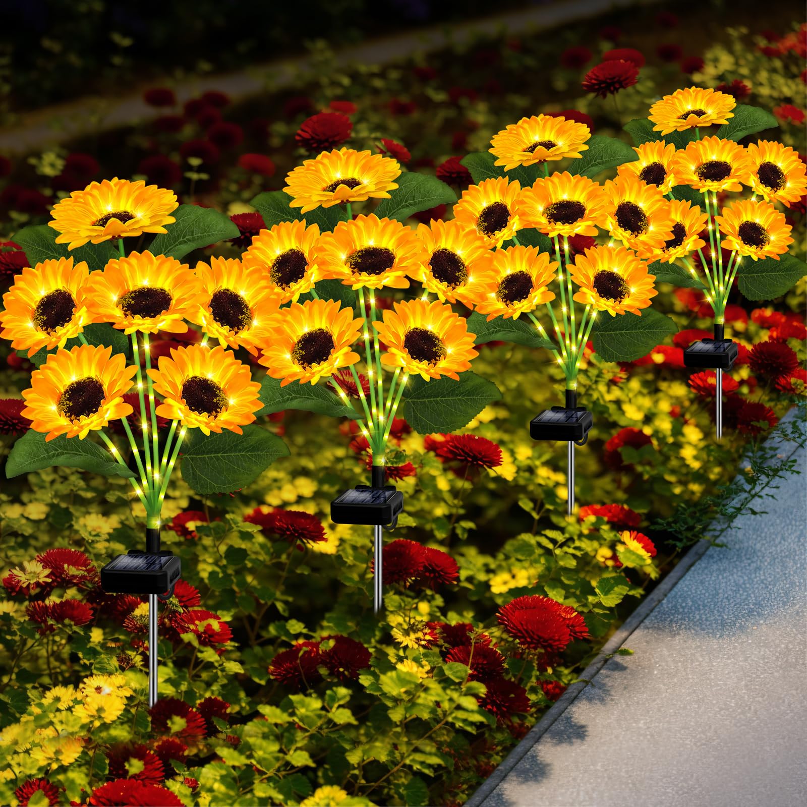 Edof Solar Lights Outdoor Garden Decor,4 Pack With 24 Sunflower Lights,Solar Flowers Lights Waterproof,Sunflowers  For Mom Women Grandma Birthday,Decorative Stakes Lights For Landscape Yard Patio Lawn