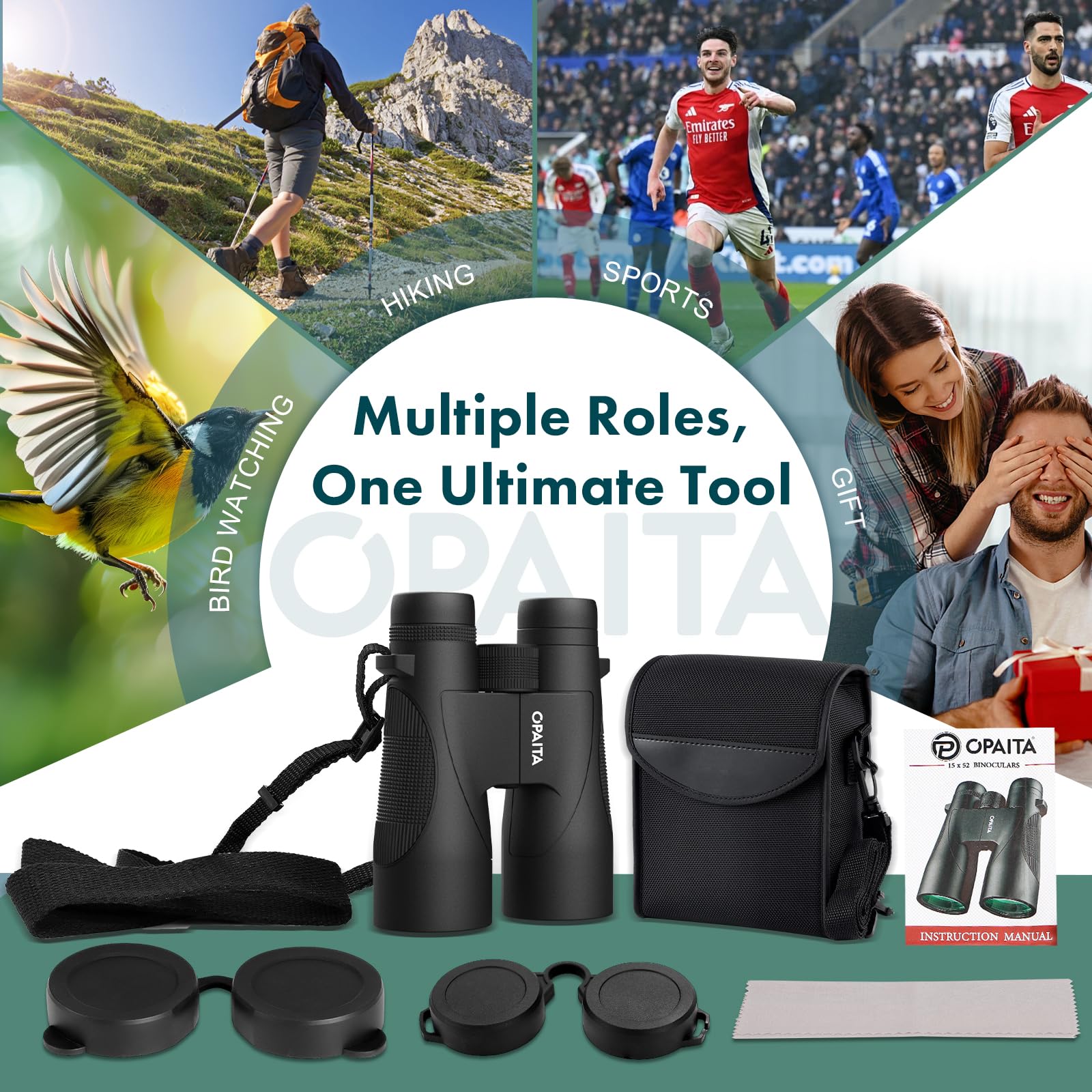 Opaita 15X52 Binoculars For Adults High Powered - Bird Watching Binoculars Lightweight With Hd Large Range View Powerful For Hunting Traveling Stargazing Cruise Trip Sports