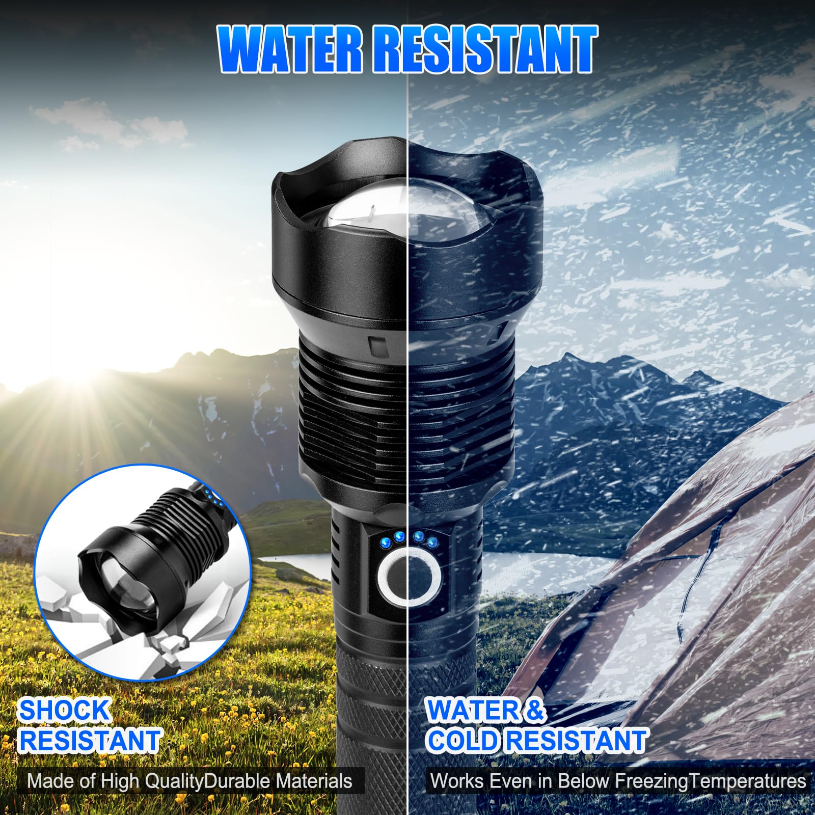 Hlec Flashlights High Lumens, 990000Lm Rechargeable Flashlight Super Bright, Adjustable Focus Tactical Flashlight,5Modes Powerful Led Flash Light, High Brightness & Longer Usage Time (10.6" D X 2.1" W)