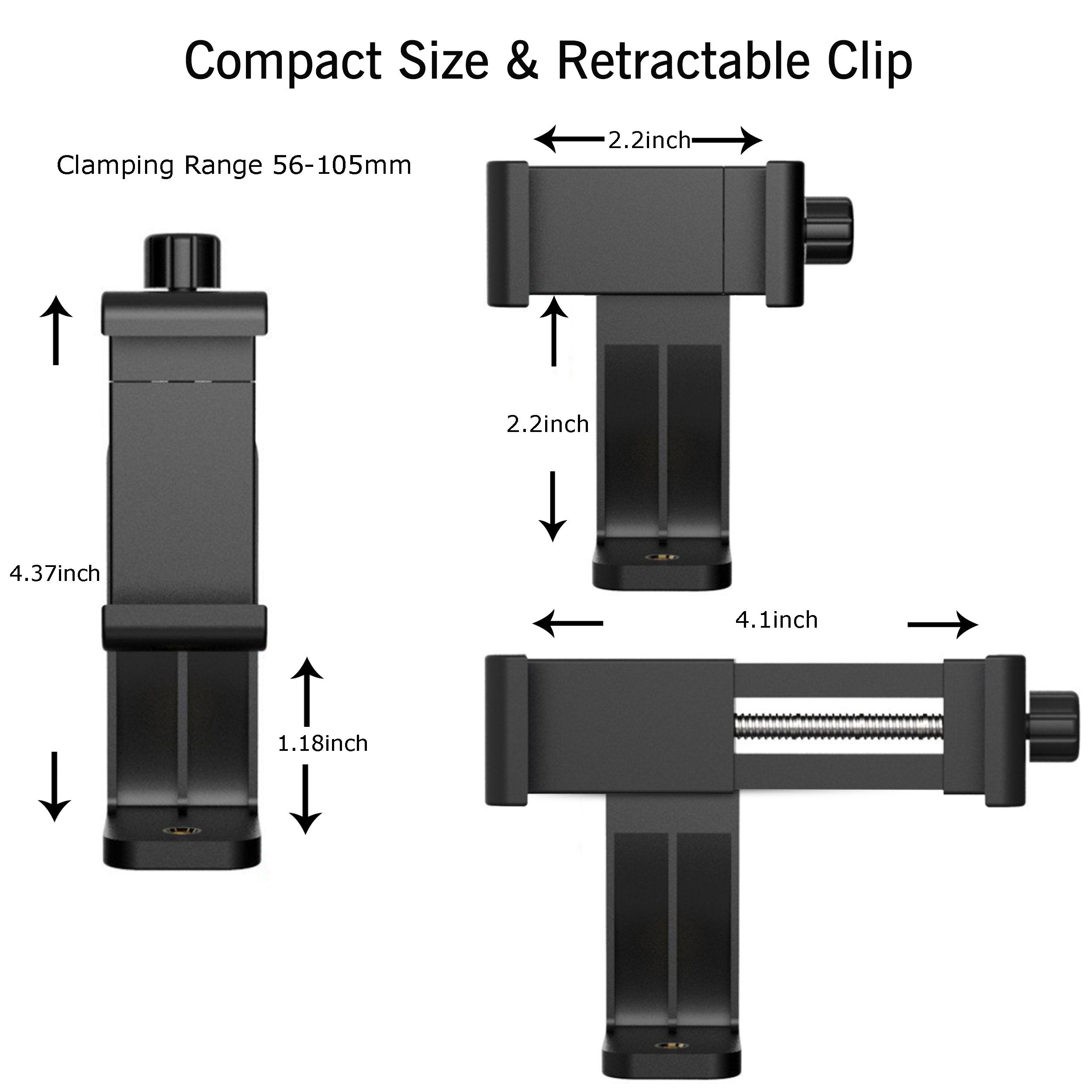 Ailun Phone Holder/Vertical And Horizontal Tripod Mount Adapter Rotatable Bracket With 1/4 Inch Screw, Adjustable Clip For Iphone, Android Cell Phone, Selfie Stick, Camera Stand