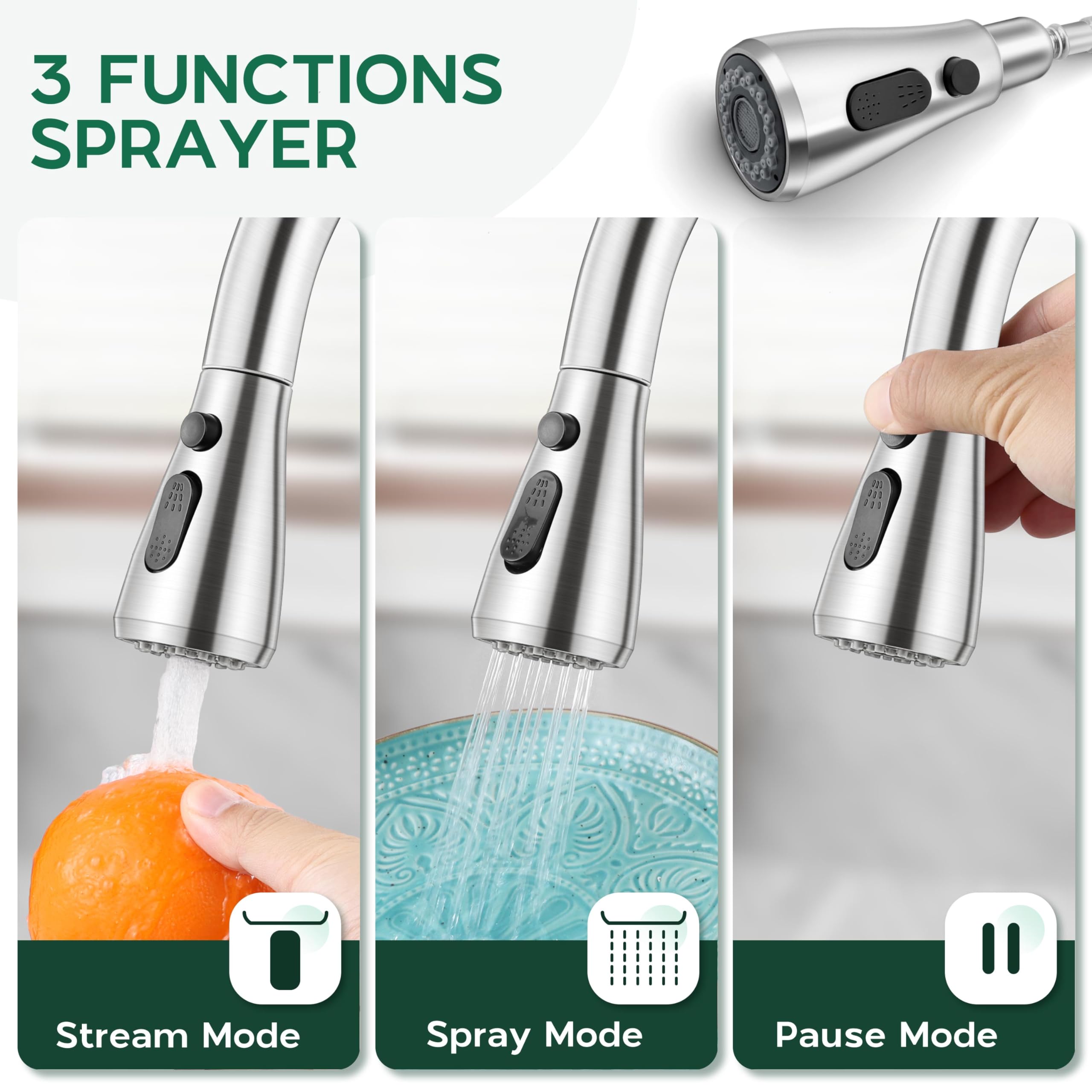 Onader Brushed Nickel Kitchen Faucet With Pull Down Sprayer Stainless Steel Farmhouse Rv Kitchen Sink Faucets With Soap Dispenser