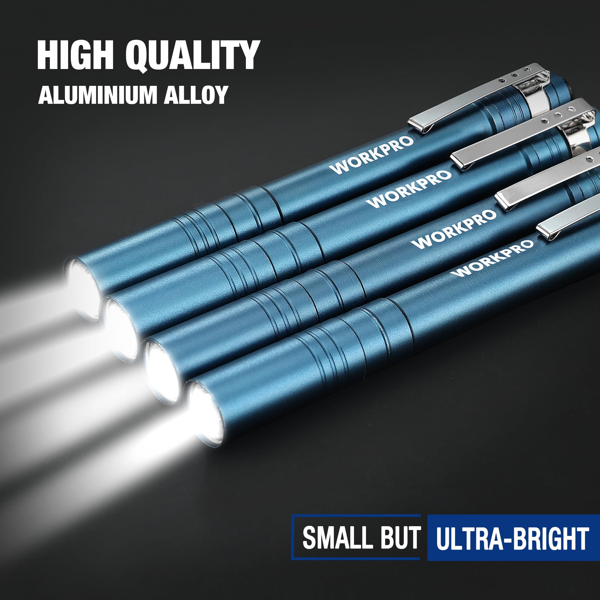 Workpro 4 Pack Blue Pen Light Set & 4 Pack Pink Pen Light Set