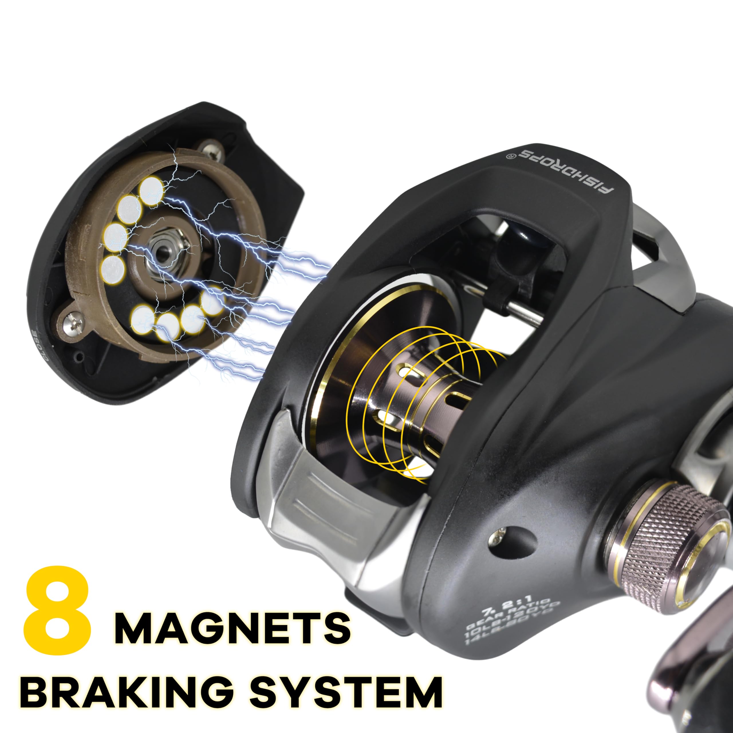 Fishdrops Superior Baitcaster Reels 11+1 Shielded Stainless Steel Ball Bearings Baitcasting Reel，17.5Lb Drag With Magnetic Braking System, High Speed 7.2:1 Gear Ratio Fishing Reels