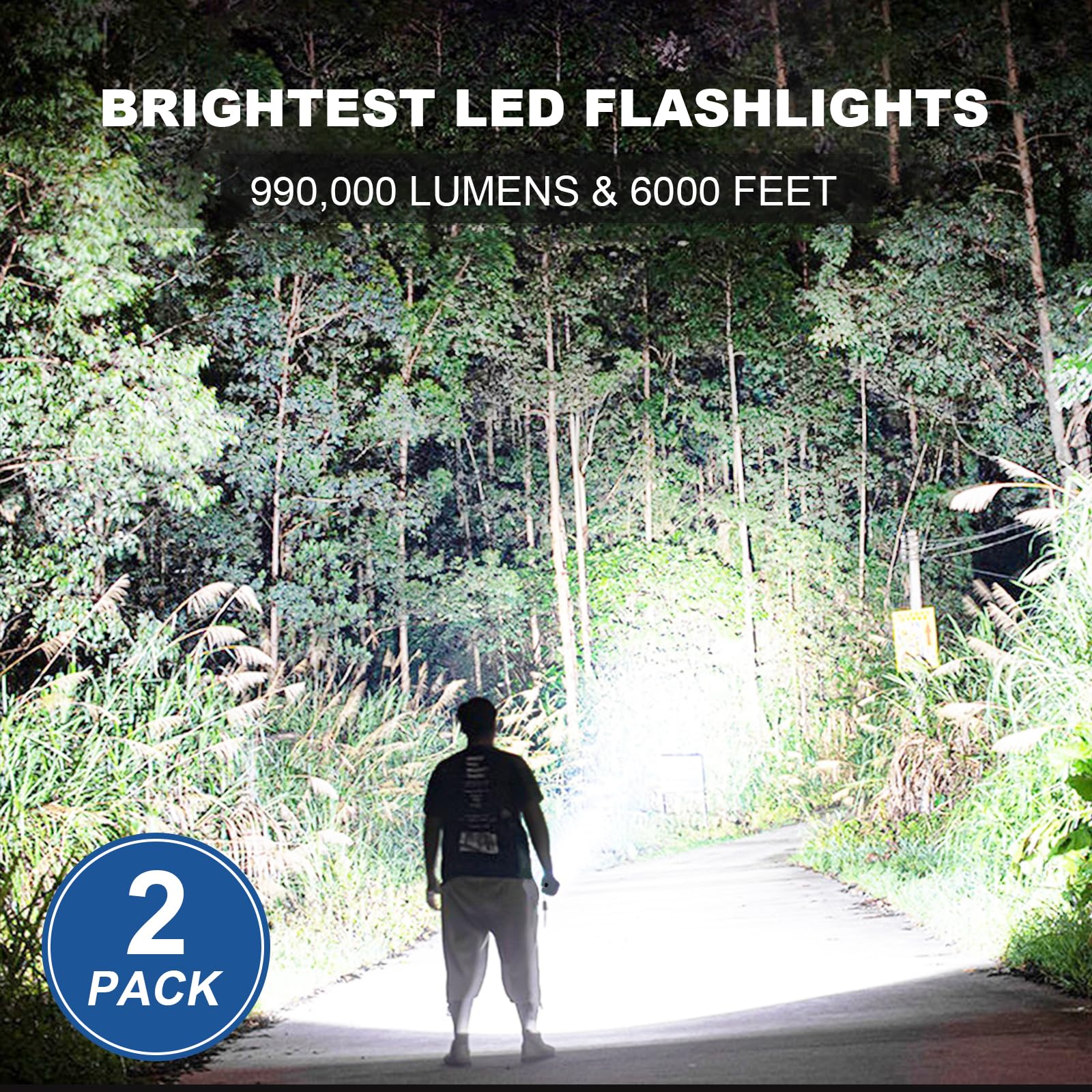 Lbe Led Flashlights 990000 Lumen High Lumens Rechargeable 2 Pack, Brightest Flash Light With 5 Modes & 18H Runtime, Ipx7 Waterproof, Powerful Handheld Flashlights For Home Camping Hiking
