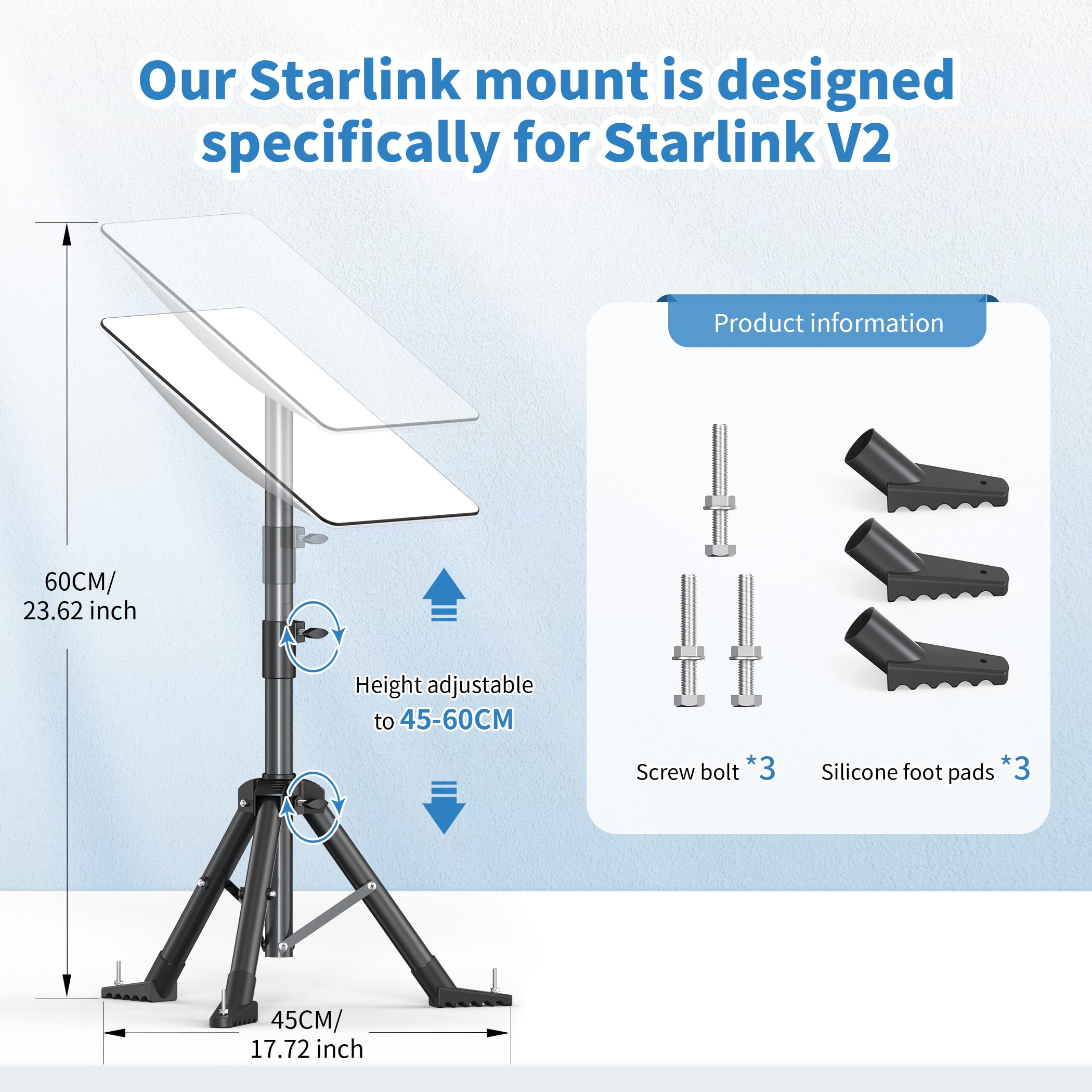 Lucmo Starlink Tripod Mount For Starlink V2 / V1 Rectangular, Outdoor Portable Starlink Mounting Kit, Tripod Stand