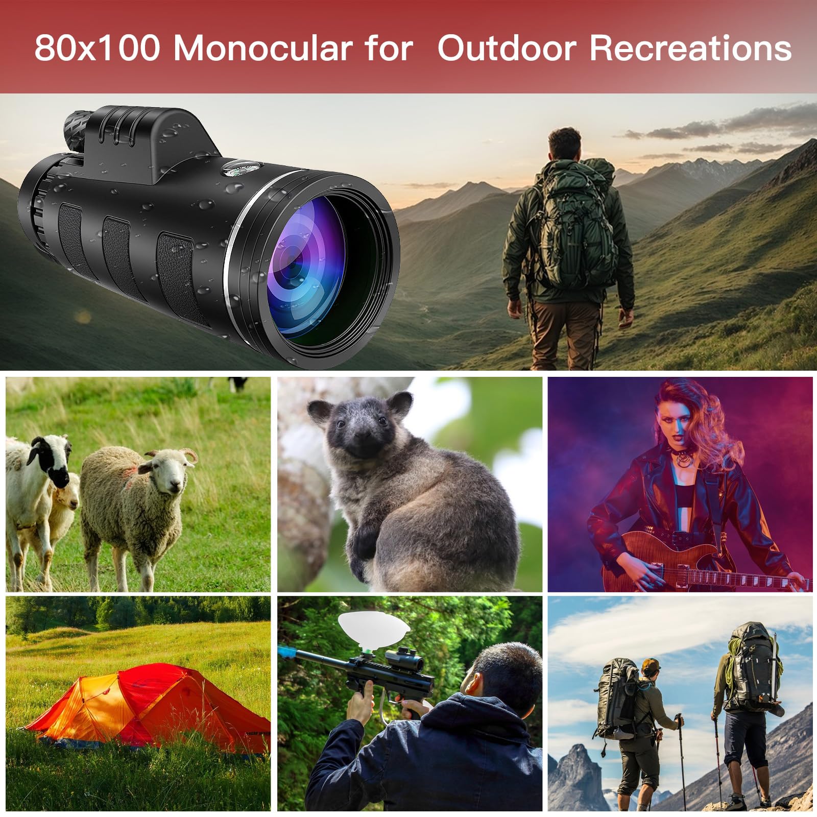 Yatime Monocular Telescope,80X100 Hd High Powered Monoculars For Adults With Smartphone Adapter Tripod,Monocular For Hunting Wildlife Bird Watching Travel Camping Hiking,Bak4 Prism Fmc Lens,Waterproof