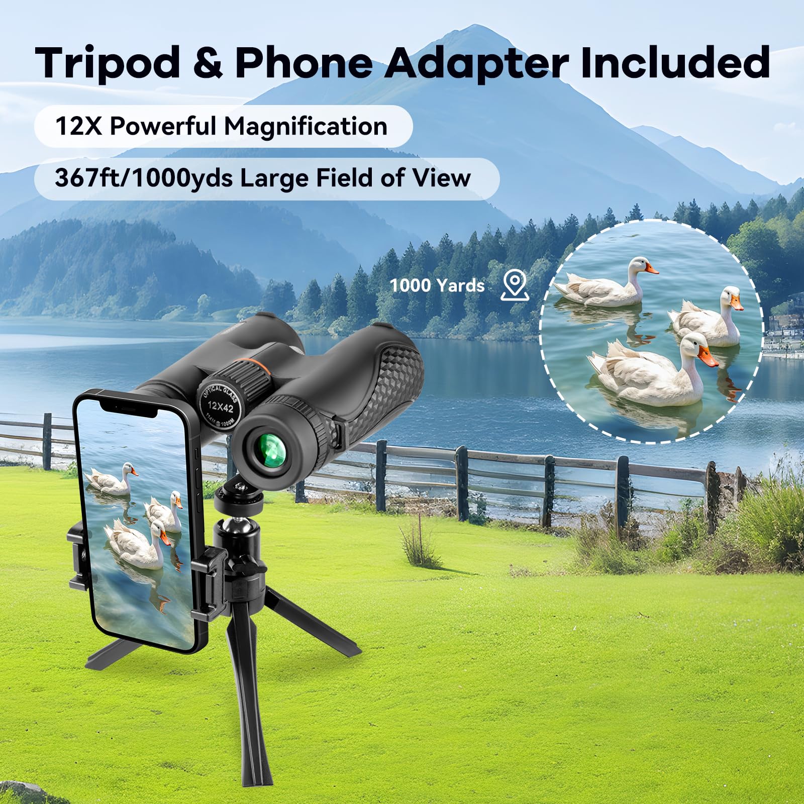 Koddon Binoculars For Adults High Powered With Phone Adapter And Tripod - 12X42 Binoculars For Bird Watching - With Low Light Vision For Cruise Ship Hunting Outdoor Travel Sports