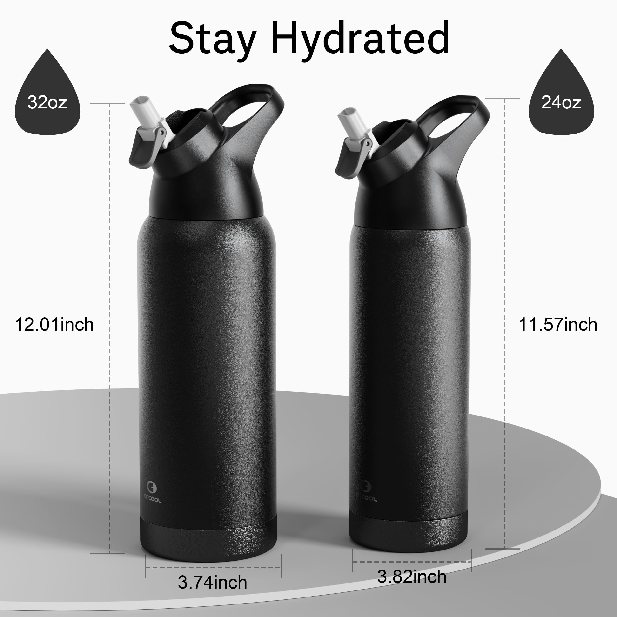 Insulated Water Bottle With Straw - Encool Stainless Steel Water Bottle, Reusable Leakproof
