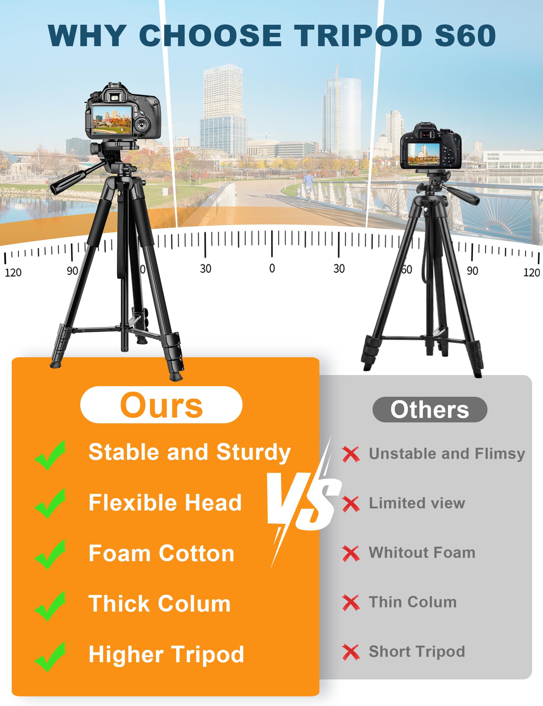 Nineigh Phone Camera Tripod, 67“ Dslr Tripod Stand With Remote Phone Holder, Aluminum Travel Tripods For Photo, Video Recording