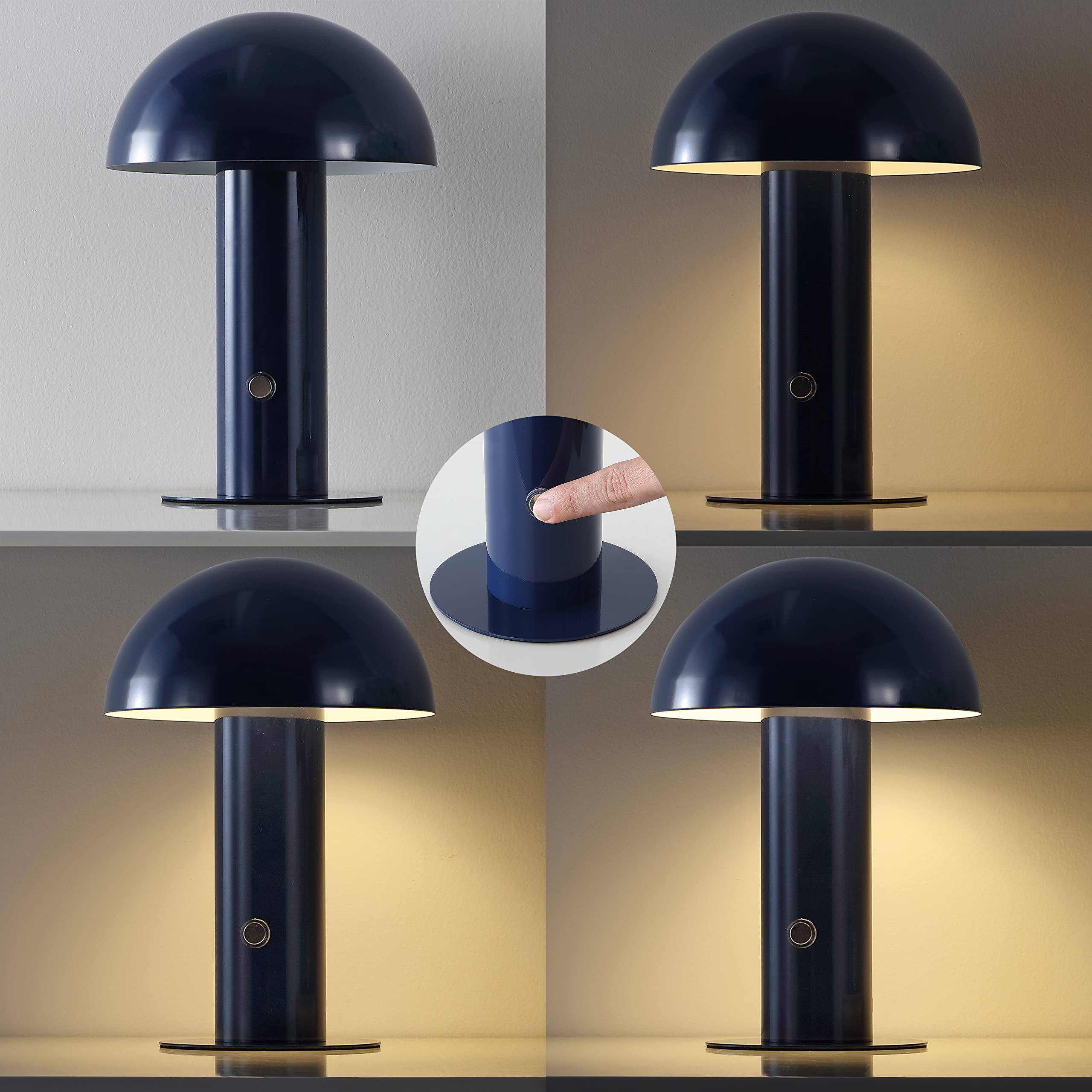Jonathan Y Jyl7115E Boletus 10.75" Contemporary Bohemian Rechargeable/Cordless Portable Iron Integrated Led Mushroom Table Lamp Modern, Coastal Bedside Desk Nightstand Lamp, Navy