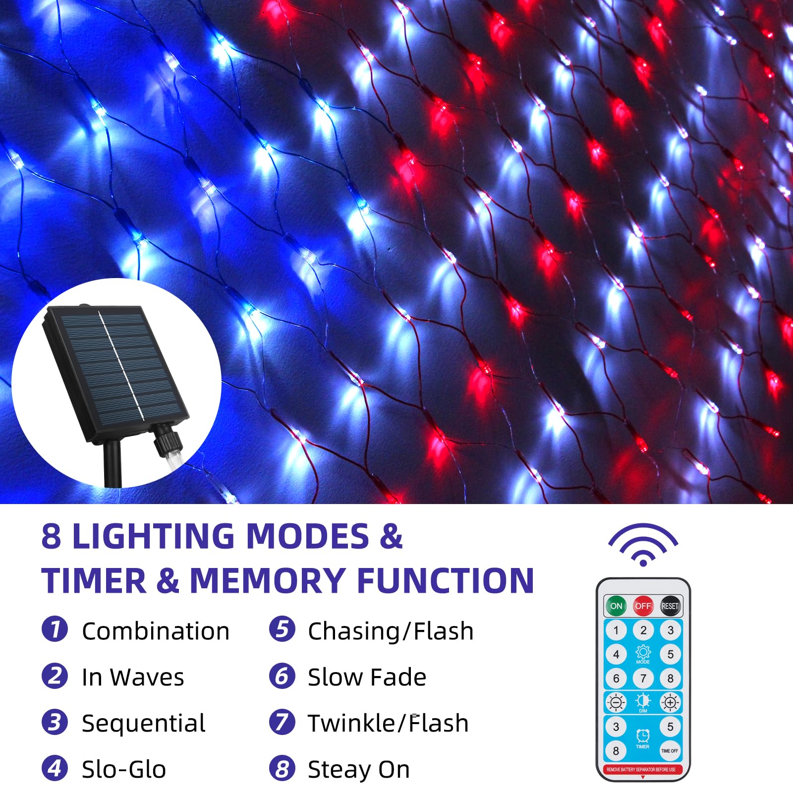 Mzd8391 Solar American Us Flag Lights [Solar & Usb 2 Power Way], 420 Leds Waterproof Usa Net Lights, 6.75 Ft X 3.53 For Garden, 4Th Of July, Independence Day Decoration