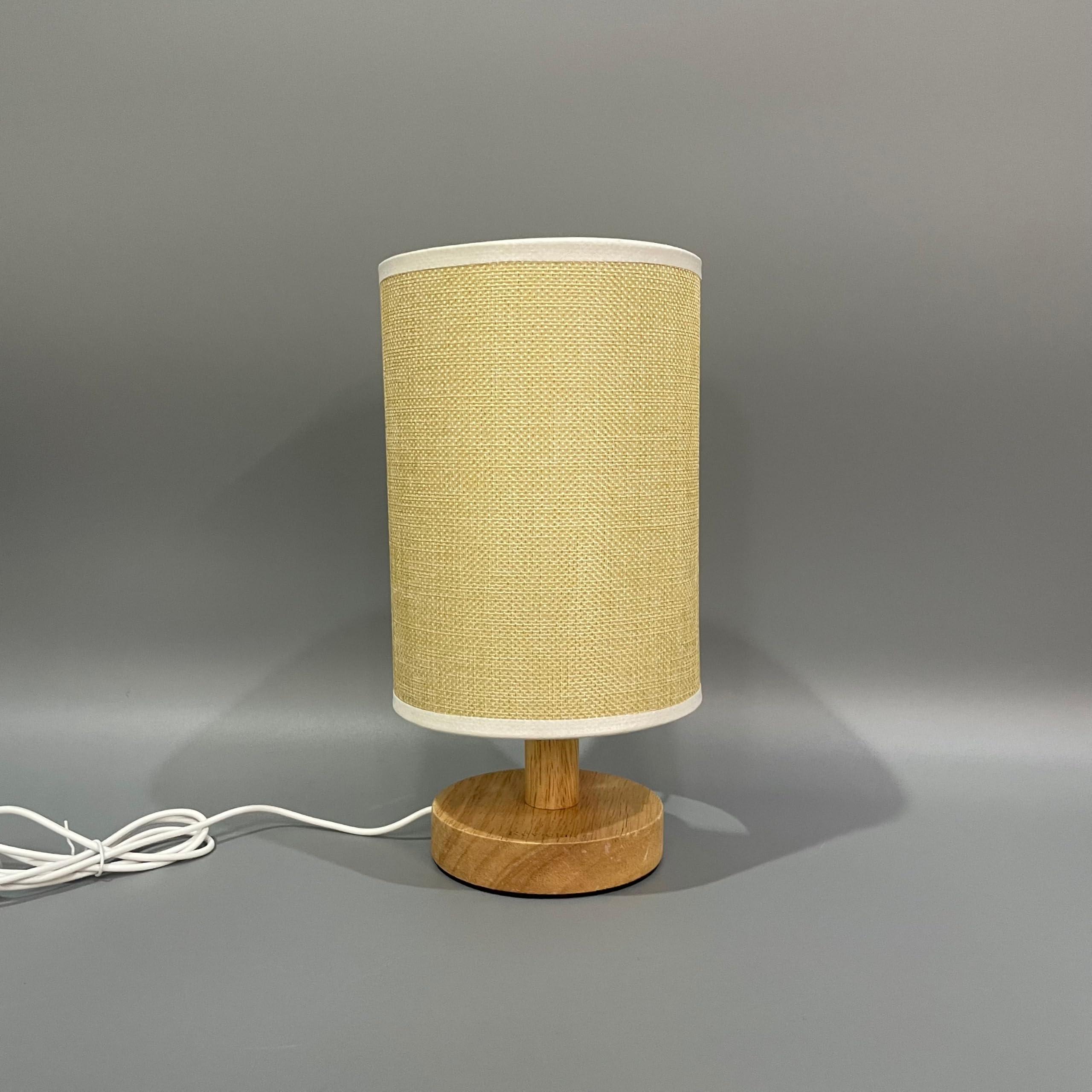 Reviclas Desk Lamps, Led Wired Desk Lamp With Linen Shade And Wood Base