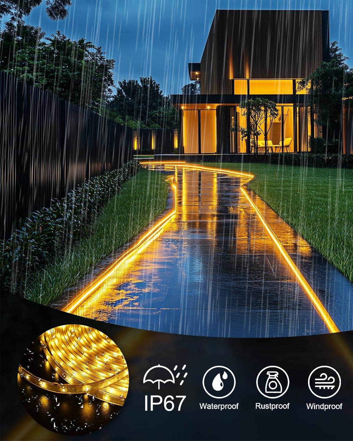 Meewata 40Ft Solar Led Strip Lights Outdoor, 8 Mode With Remote Timer And Auto On/Off, Self-Adhesive Waterproof, Great For Yard, Garden, Stair And Sidewalk Decor, Warm White